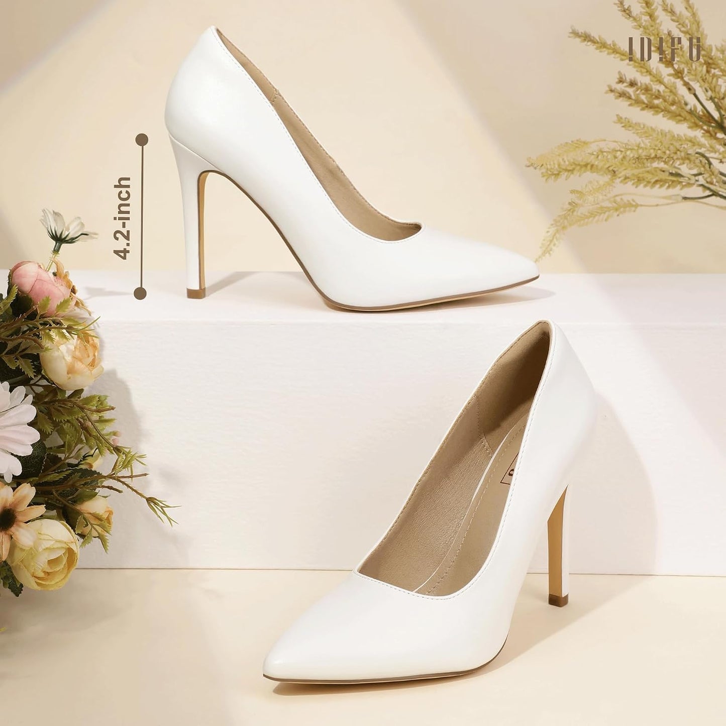 IDIFU IN4 Women's Pumps High Heels Closed Toe Stiletto Pointed Toe Dress Shoes Wedding Prom Bridal Daily Work Office Business Trendy Fashion Sexy Comfortable Pumps Dressy Shoes