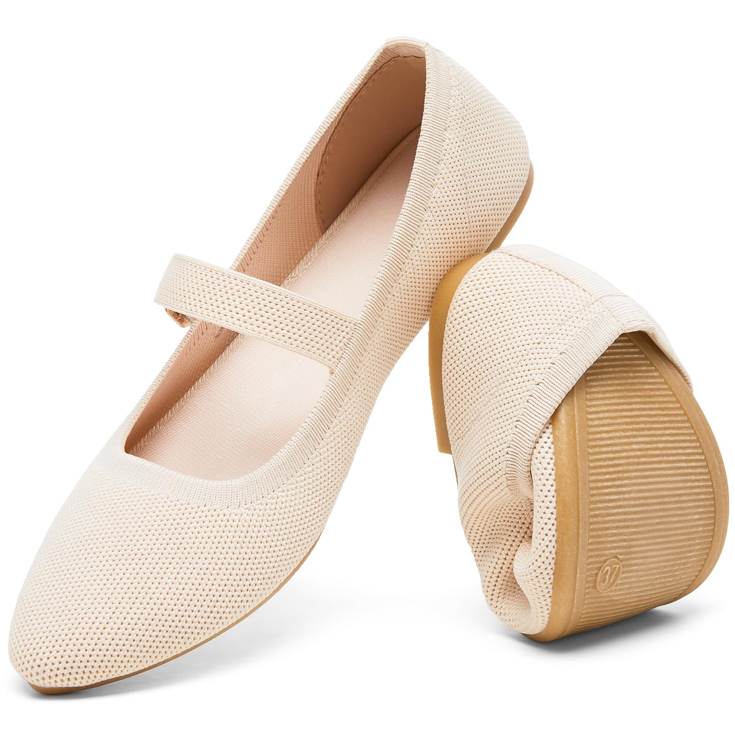 Women's Ballet Flat Mary Jane Flats Slip on Laides Dress Flats with Strap | Mary Janes Flats, Breathable knit, Adjustable buckle strap, Pointed toe, Soft & lightweight, Perfect for office & daily wear