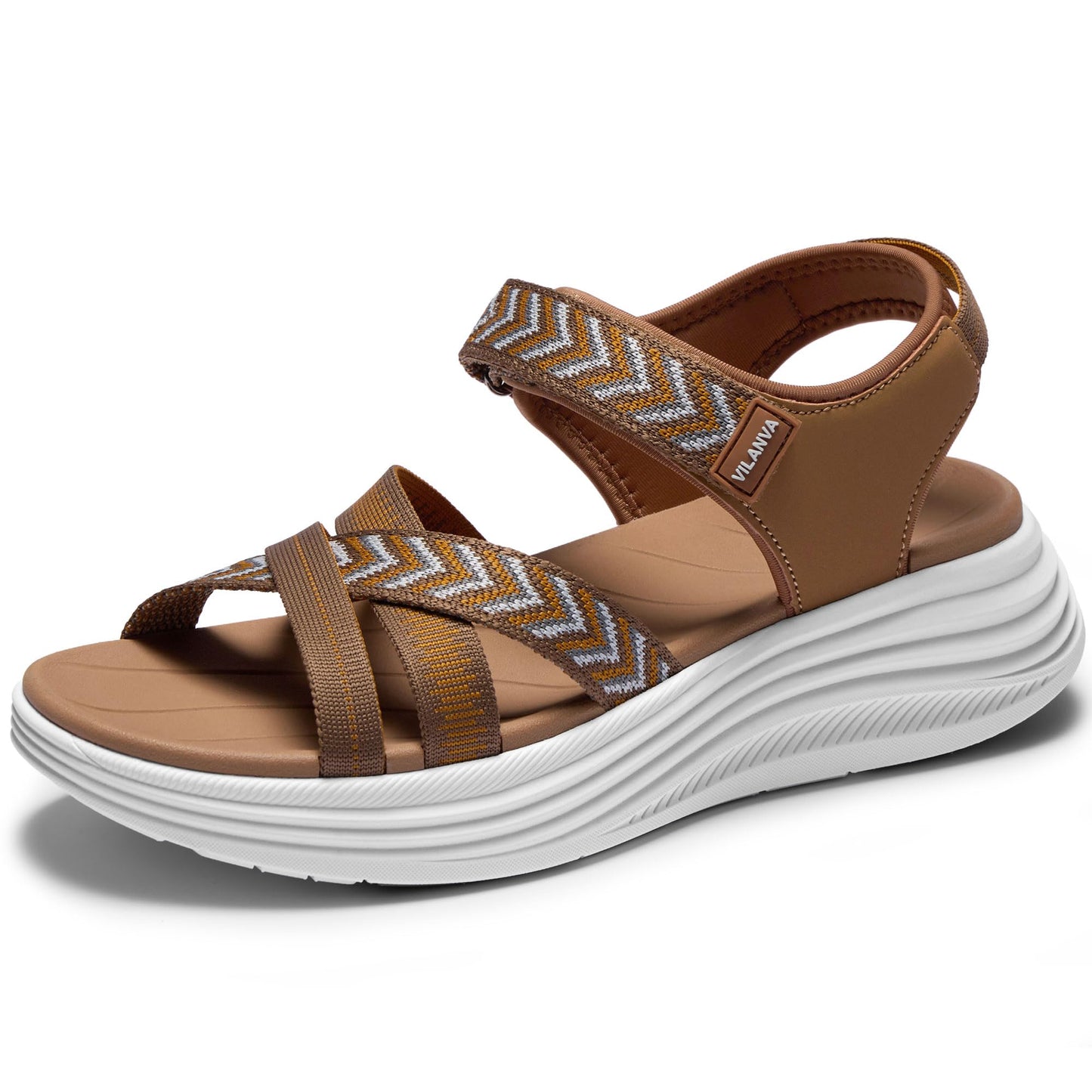Vilanva Women's Comfortable Orthopedic Platform Walking Sandals with Arch Support Adjustable Buckle Cushioned Midsole for Plantar Fasciitis Relief Casual Sport Summer Outfits