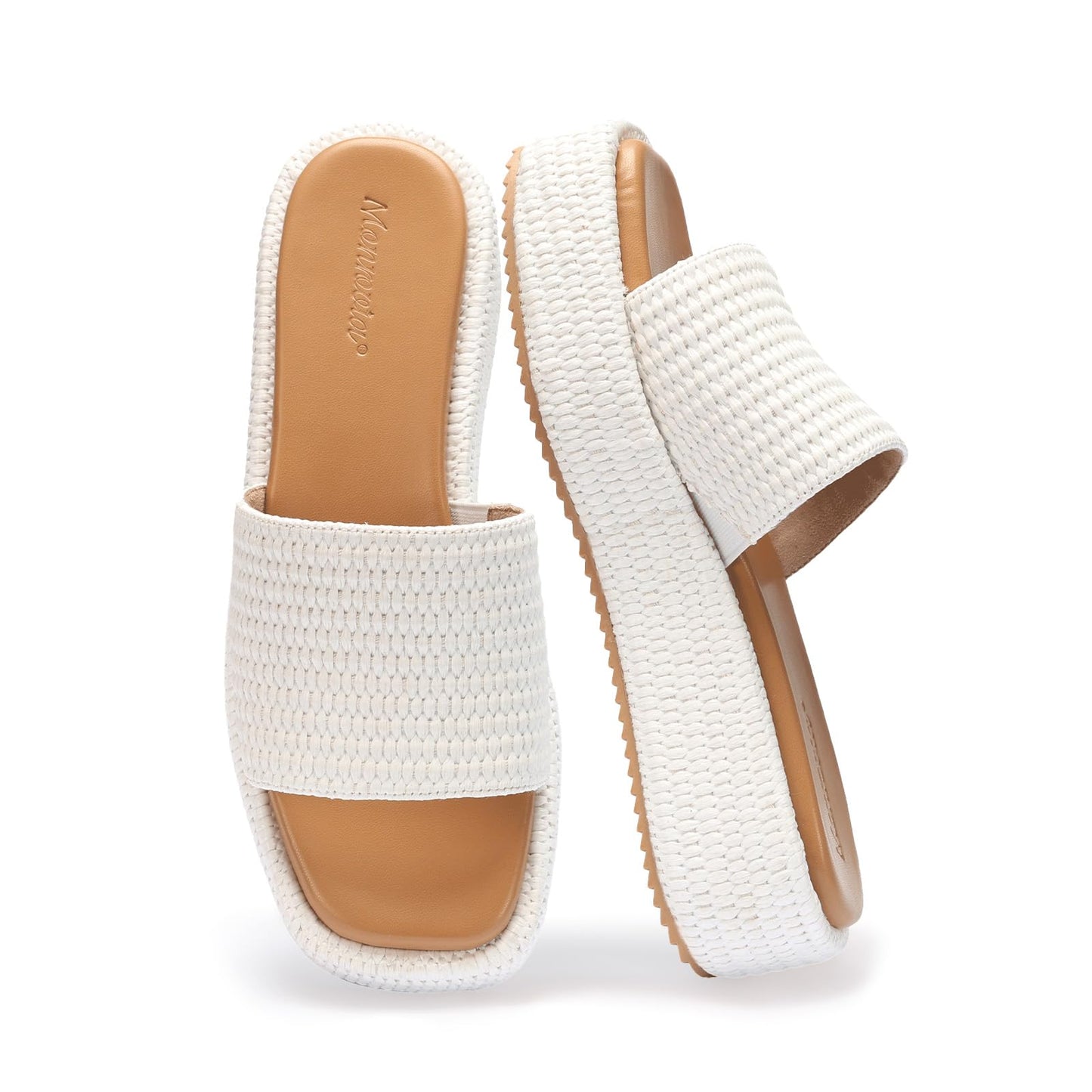 Monrovia Platform Sandals Women Raffia Espadrille Slides, Woven Straw Flatform Beach Sandals Women, Slip On Summer Vacation Shoes, Comfortable Casual Daily Wear