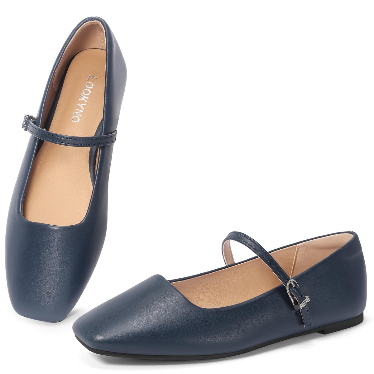 Womens Mary Jane Flats Closed Toe Buckle Strap Square Toe Ballet Flats | Closed Toe, Adjustable Strap, Buckle Closure, Comfortable, Soft PU Leather