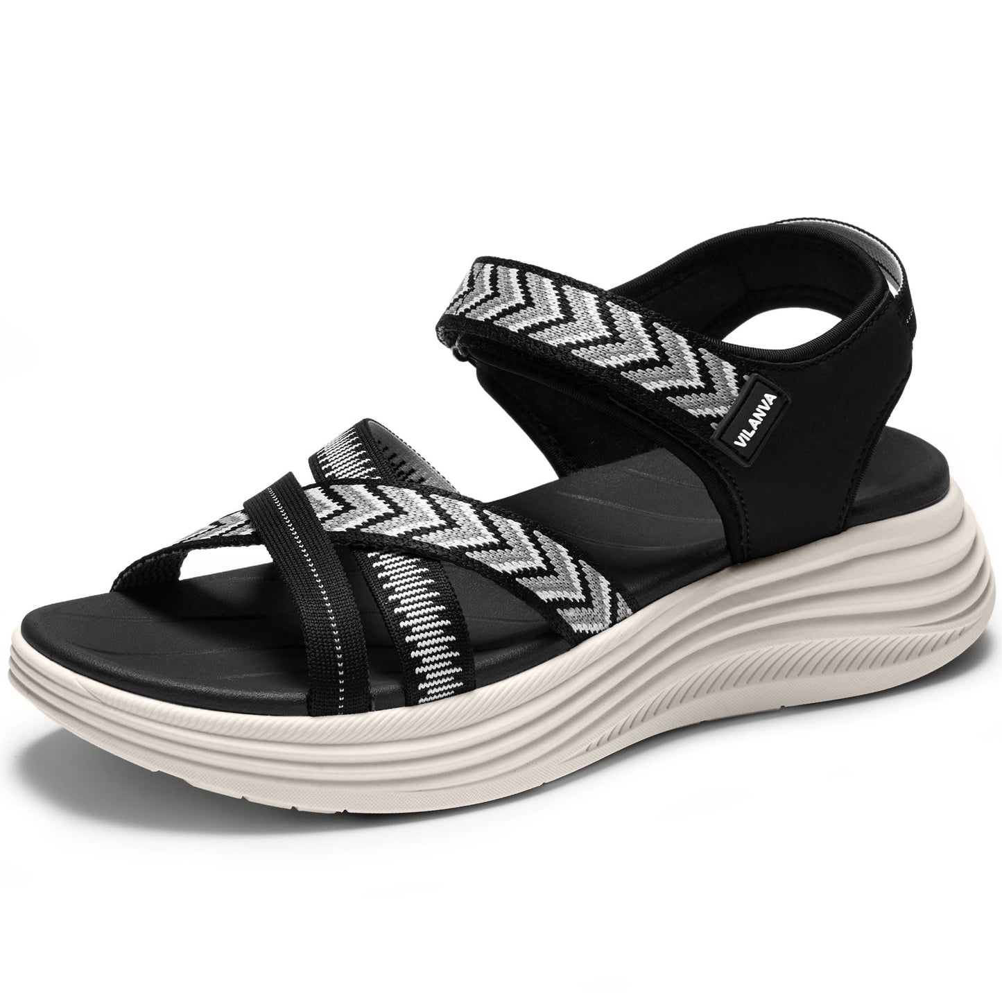 Vilanva Women's Comfortable Orthopedic Platform Walking Sandals with Arch Support Adjustable Buckle Cushioned Midsole for Plantar Fasciitis Relief Casual Sport Summer Outfits