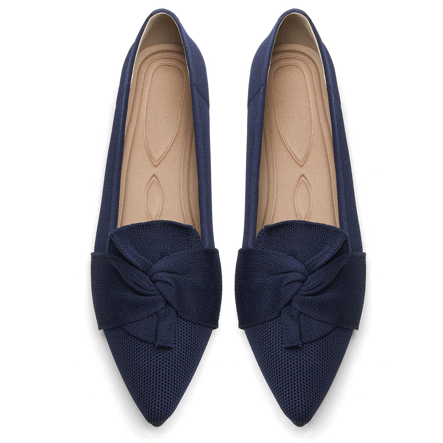 Flats for Women Pointed Toe Knit Foldable Ballet Flat Shoes | Stretch knit upper,built-in arch support,cushioned insole,foldable lightweight design,non-slip sole,office and casual wear