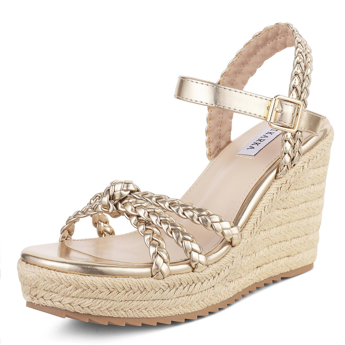 mikarka Womens Wedge Sandals Comfortable: Dressy Platform Espadrille Wedges | Open Toe Summer Heels Shoes, Arch Support for All-Day Wear, Adjustable Ankle Strap, Braided Knot Casual Daily, Vacation