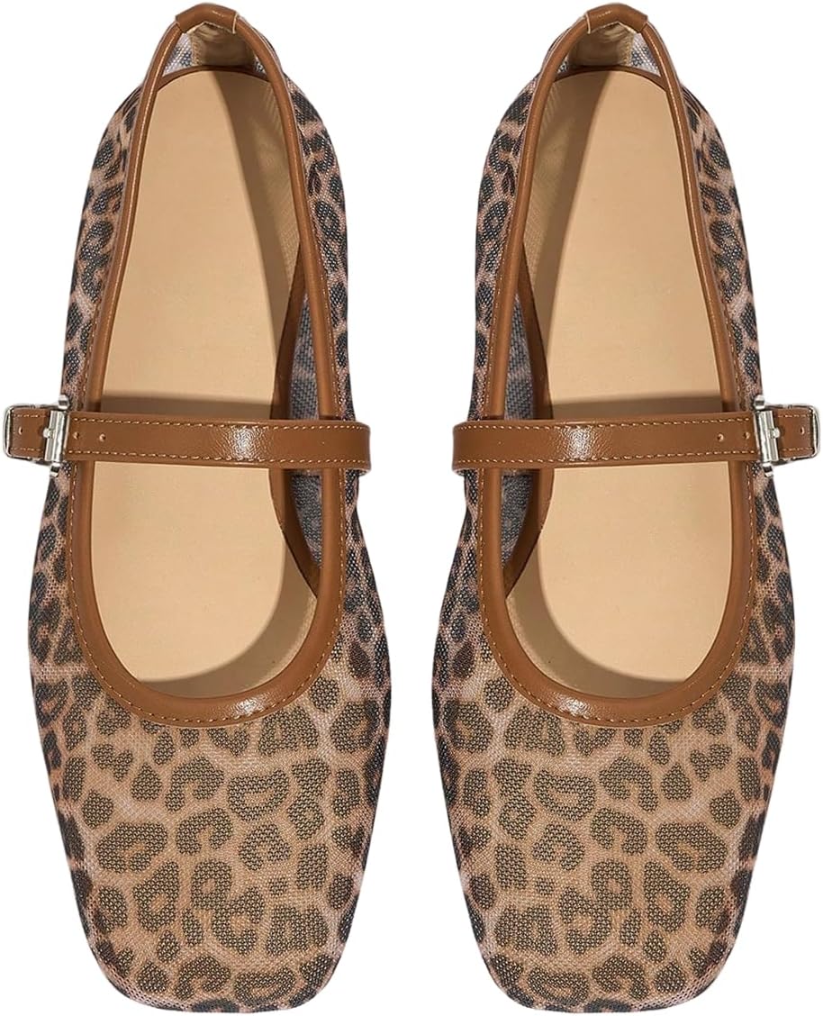Milumia Summer Leopard Mesh Ballet Flats for Women Comfortable Dressy Work | Summer Shoes,Cute Ballerina Flats,Work Shoes Women Business Casual, Closed Toe Sandals,Slip On