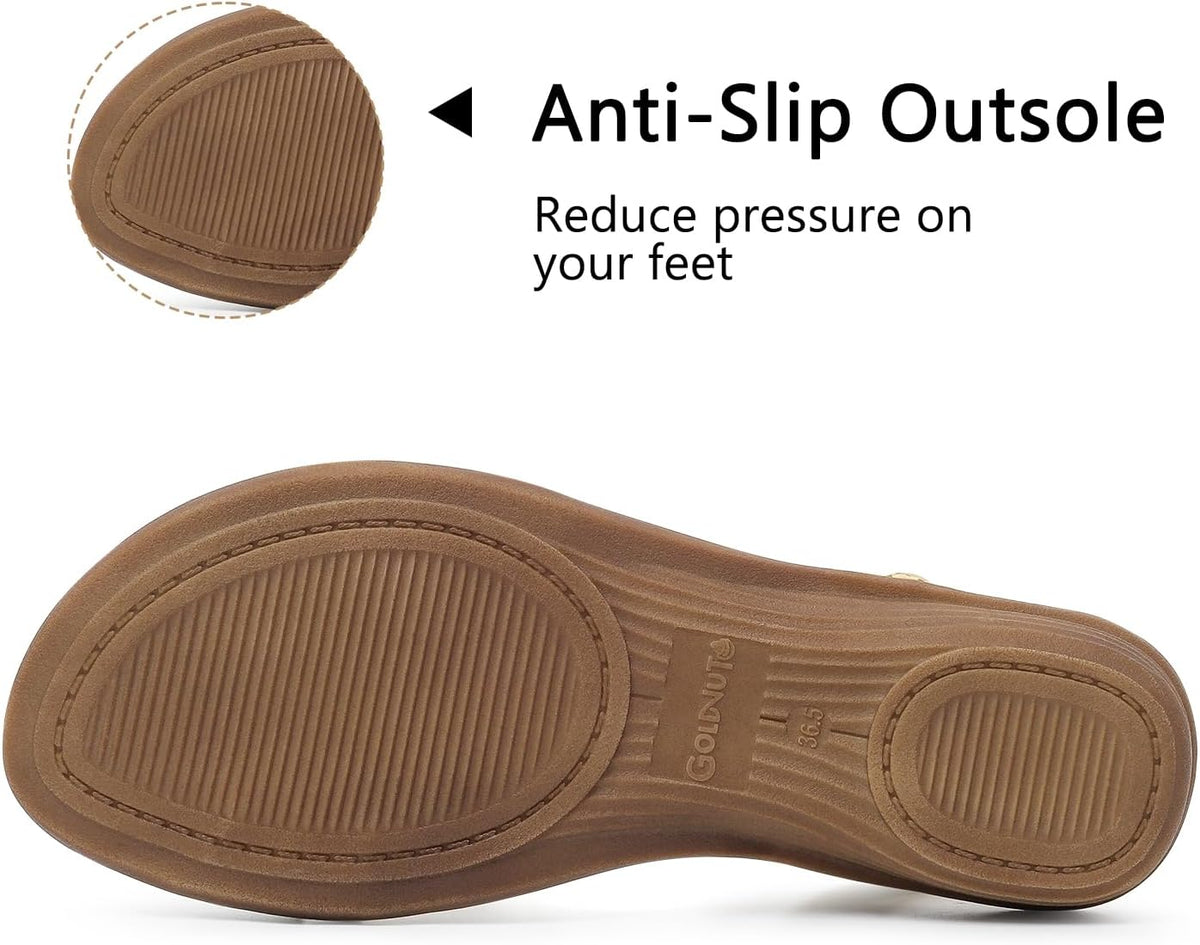 Women's Walking Ankle T Strap Sandals with Cushioning for All-Day | Flat Sandals for Women Dressy, Buckle Dressy Casual Summer, Open Toe, Travel Beach Wedding Vacation Outdoors Size 5-10.5