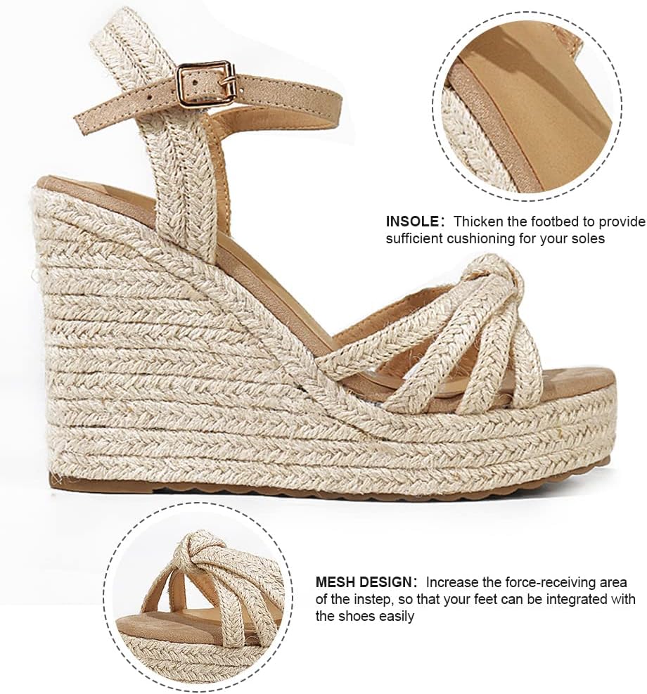 mikarka Wedge Heels Sandals for Women: Open Toe Platform Espadrilles Wedges | Comfortable Beach Summer Shoes, Adjustable Buckle Strap, Cushioned Insole for Daily Wear, Dressy, Casual & Vacation
