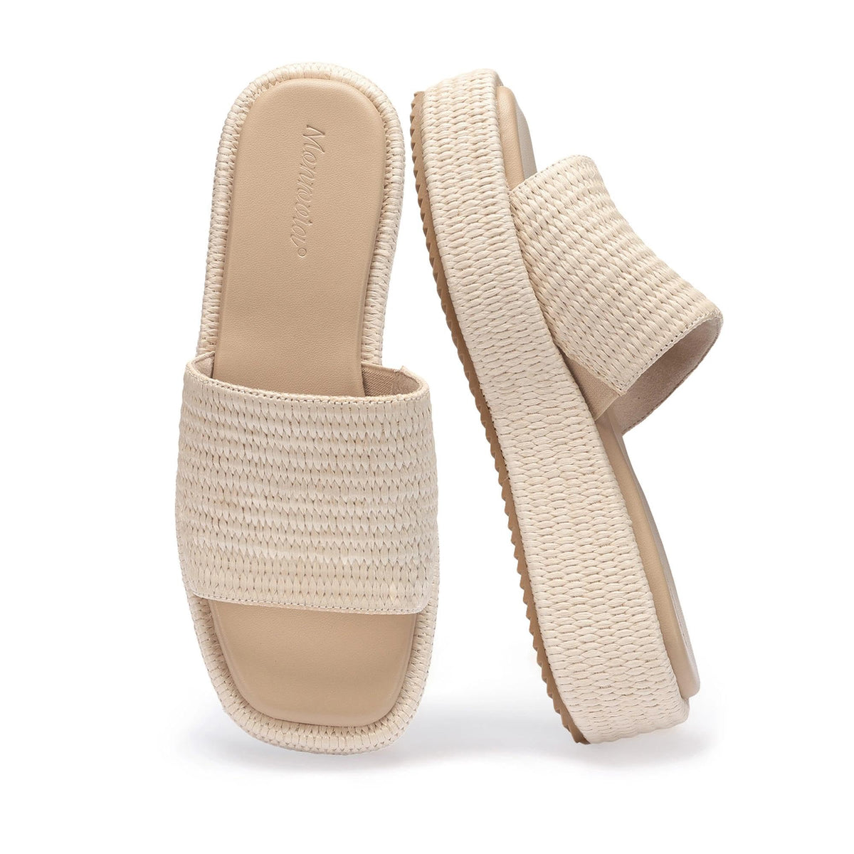 Monrovia Platform Sandals Women Raffia Espadrille Slides, Woven Straw Flatform Beach Sandals Women, Slip On Summer Vacation Shoes, Comfortable Casual Daily Wear