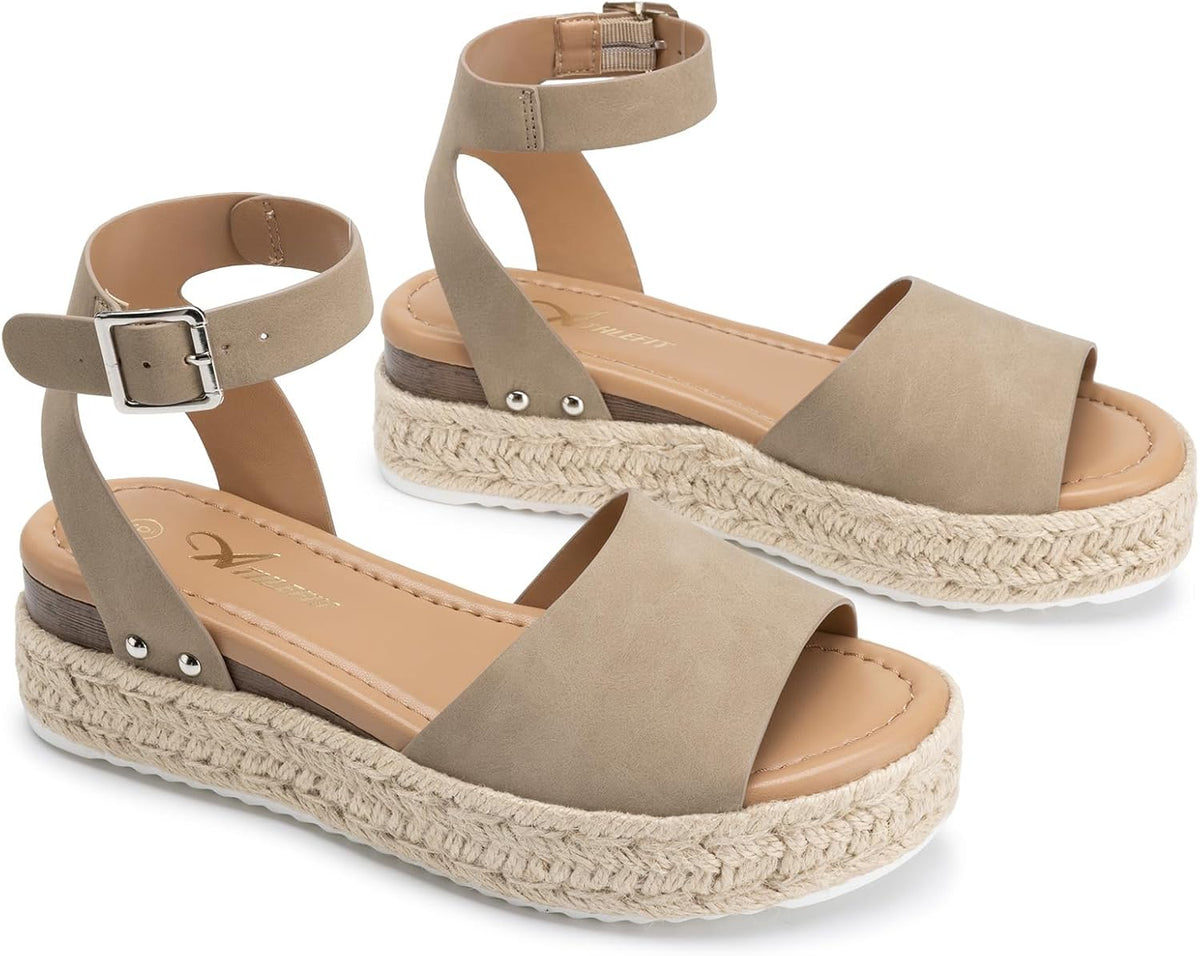 Athlefit Women's Espadrille Platform Wedge Sandals | Adjustable Ankle Strap Buckle,Comfortable Open Toe Flatform,Summer Casual Daily Wear for All-Day