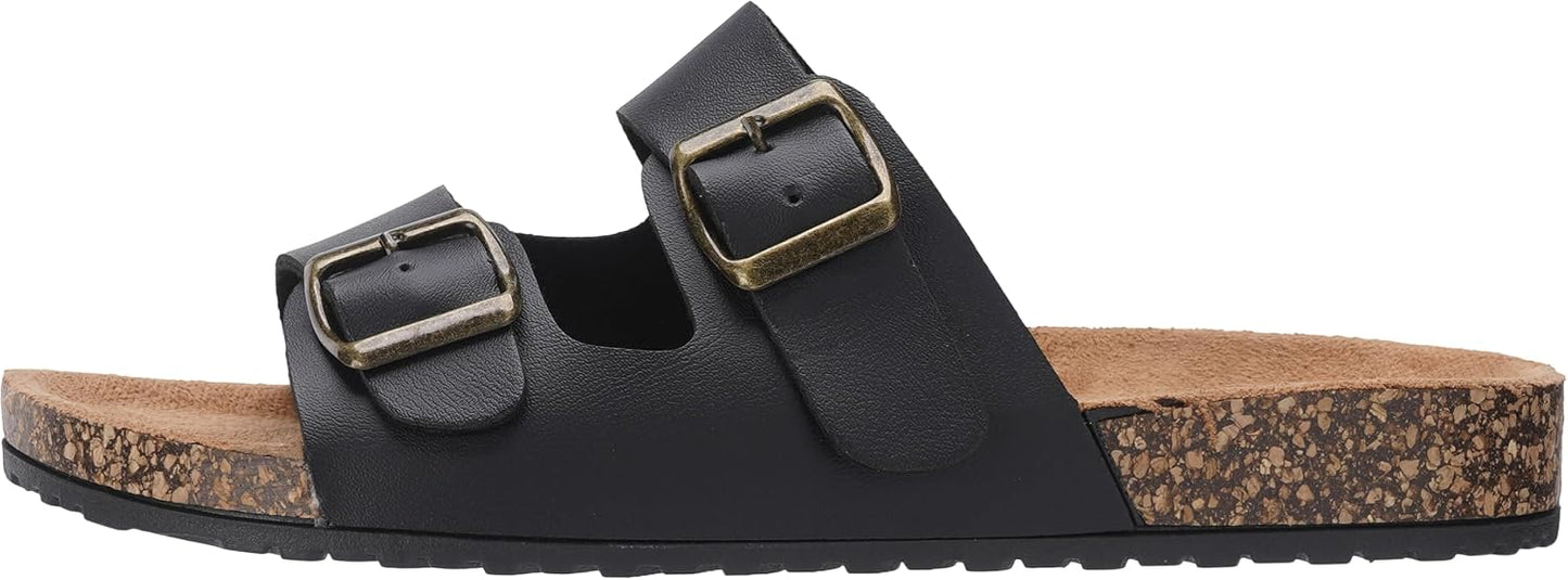 Joomra Women's Cork-Inspired Footbed Slides Adjustable Buckle Sandals | Natural Foot-Shaped, Vegan Upper, Two-Strap, Casual Daily Slippers, Comfy Indoor Outdoor Sandles