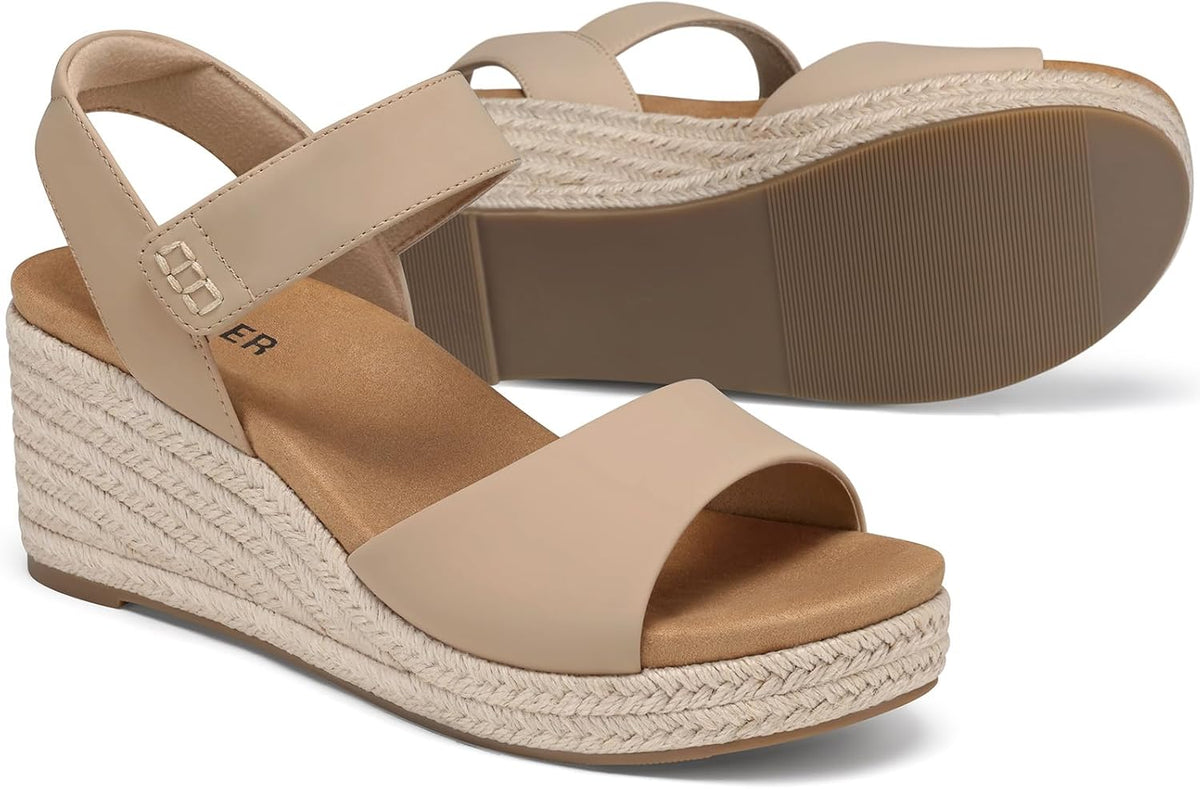 SHIBEVER Women's Wedge Sandals Espadrille: Arch Support for All-Day Comfort | Dressy Low Heels Platform Sandals for Summer Vacation Beach Wedges Outdoors Shoes Size 6-11