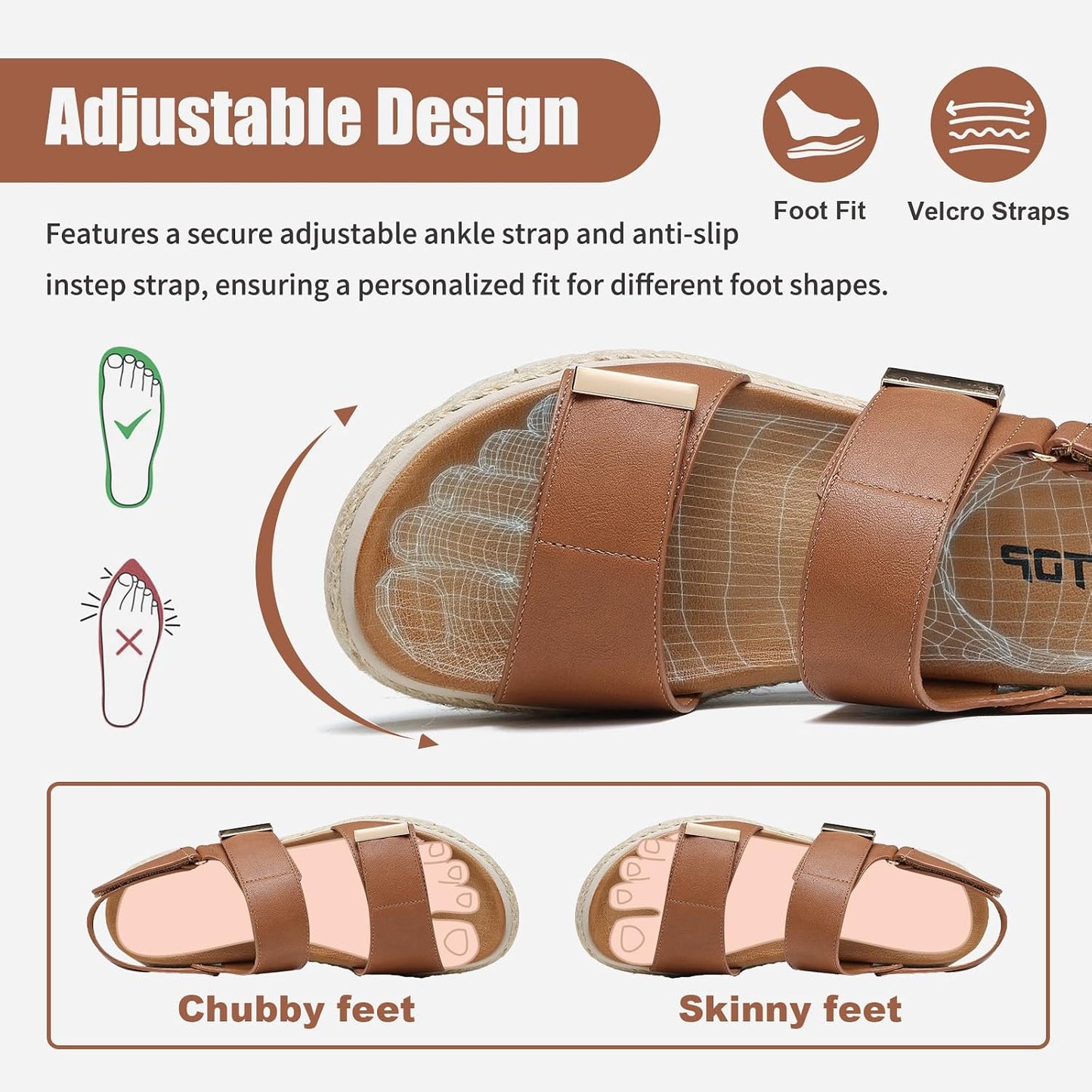 ziitop Espadrille Wedges for Women Platform Sandals Orthopedic Arch Support | Wedge Heels Cushion Insole Comfortable Dressy Buckle Sandals for Walking and Vacation