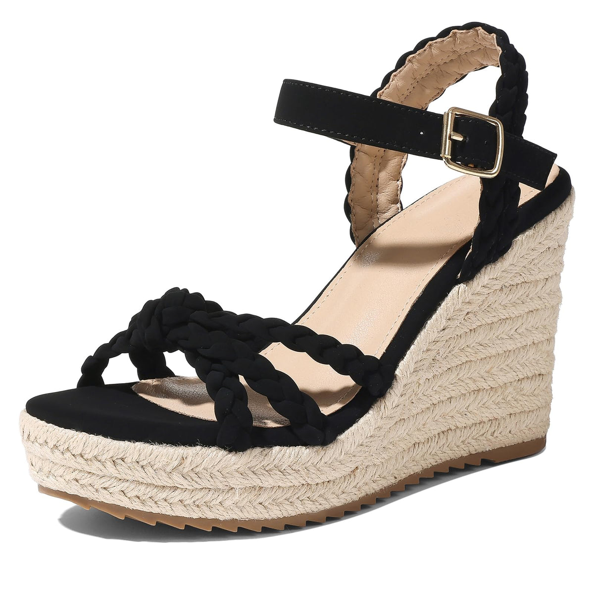 mikarka Womens Wedge Sandals Comfortable: Dressy Platform Espadrille Wedges | Open Toe Summer Heels Shoes, Arch Support for All-Day Wear, Adjustable Ankle Strap, Braided Knot Casual Daily, Vacation