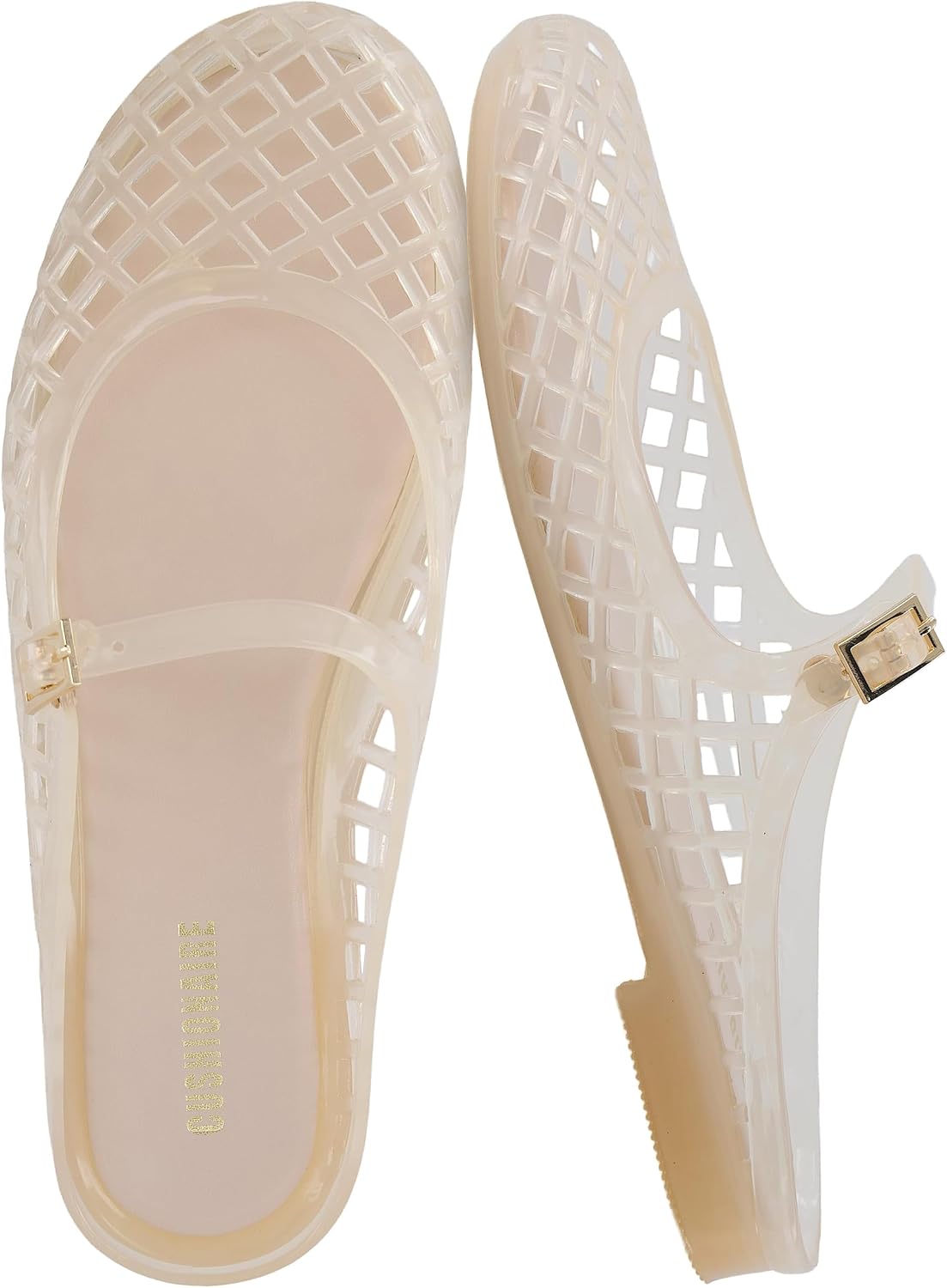 CUSHIONAIRE Java Casual Womens Jelly Flats with Adjustable Strap, Closed Toe Mary Janes Mule Design, Waterproof Jelly Sandals for Women