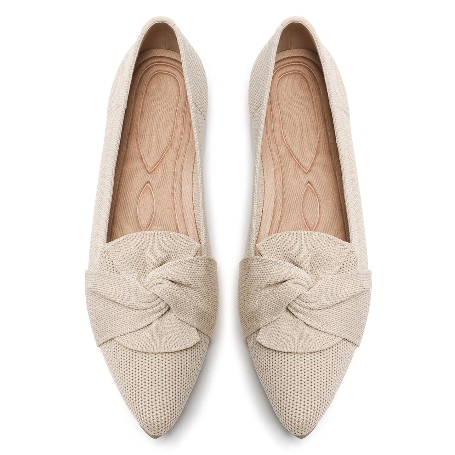 Flats for Women Pointed Toe Knit Foldable Ballet Flat Shoes | Stretch knit upper,built-in arch support,cushioned insole,foldable lightweight design,non-slip sole,office and casual wear