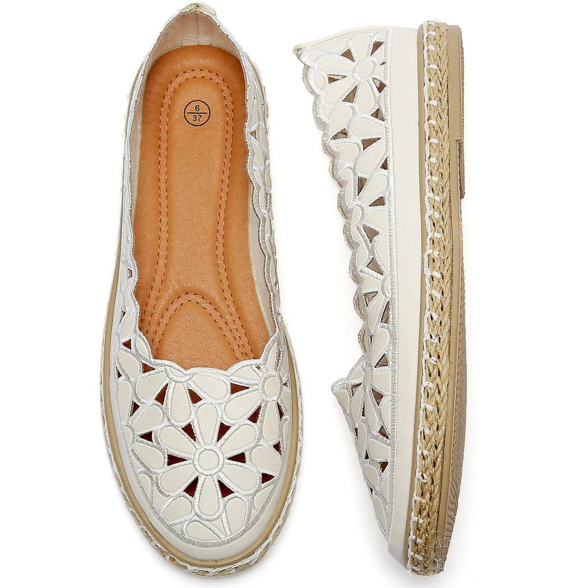 HEAWISH Women's PU Leather Ballet Flats Espadrille Loafers | Slip-on ballet flats with espadrille-style sole, closed-toe design, for dressy & casual summer wear
