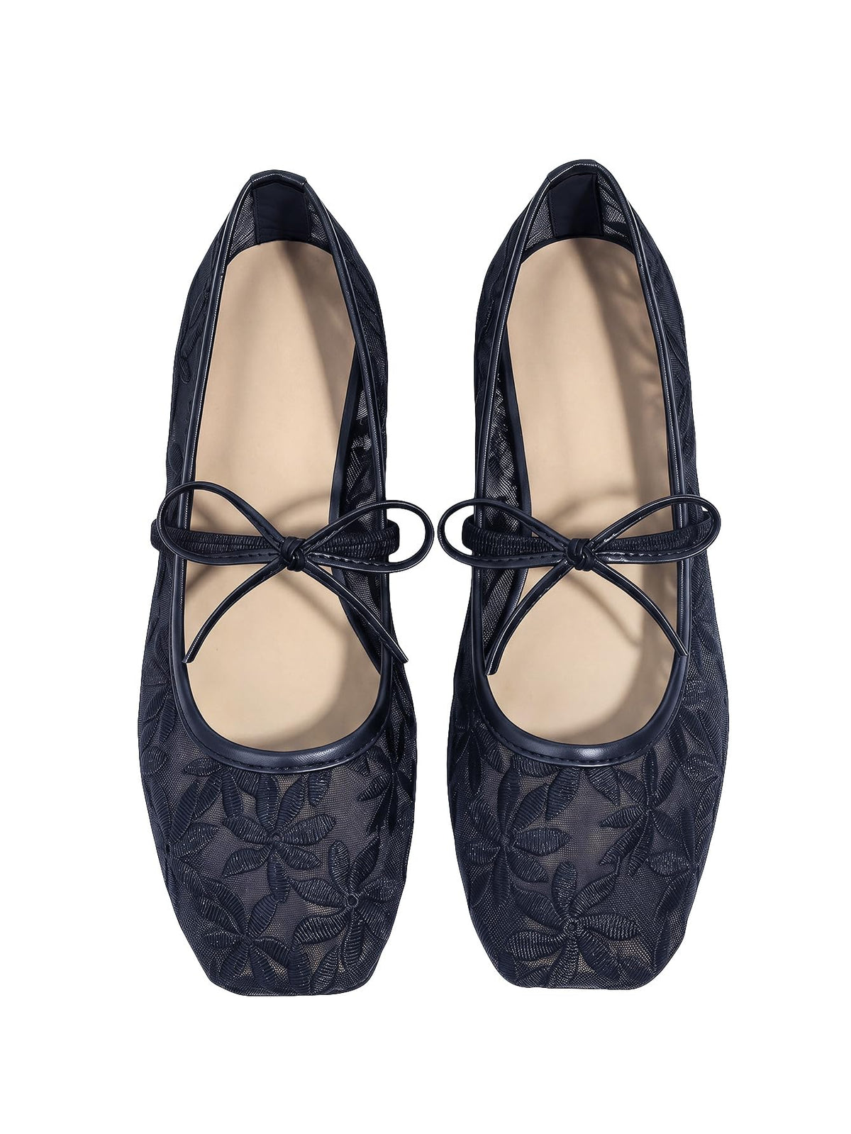 BEAUDRM Women's Polka Dots Mesh Ballet Flats Cute Lace Ballerina Flats | Closed Toe, Square Maryjane Flat, Dressy Casual Work Shoes, Leopard, Lace, Floral, Wedding