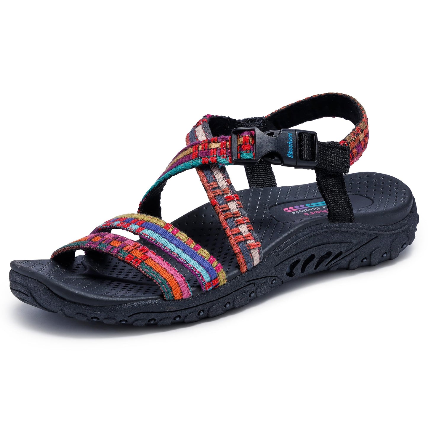Skechers Women's Reggae Sew Me Boho Slingback Sandal | Machine Washable, Vegan, Arch Support Footbed, Woven Nylon Upper, Adjustable Buckle Strap