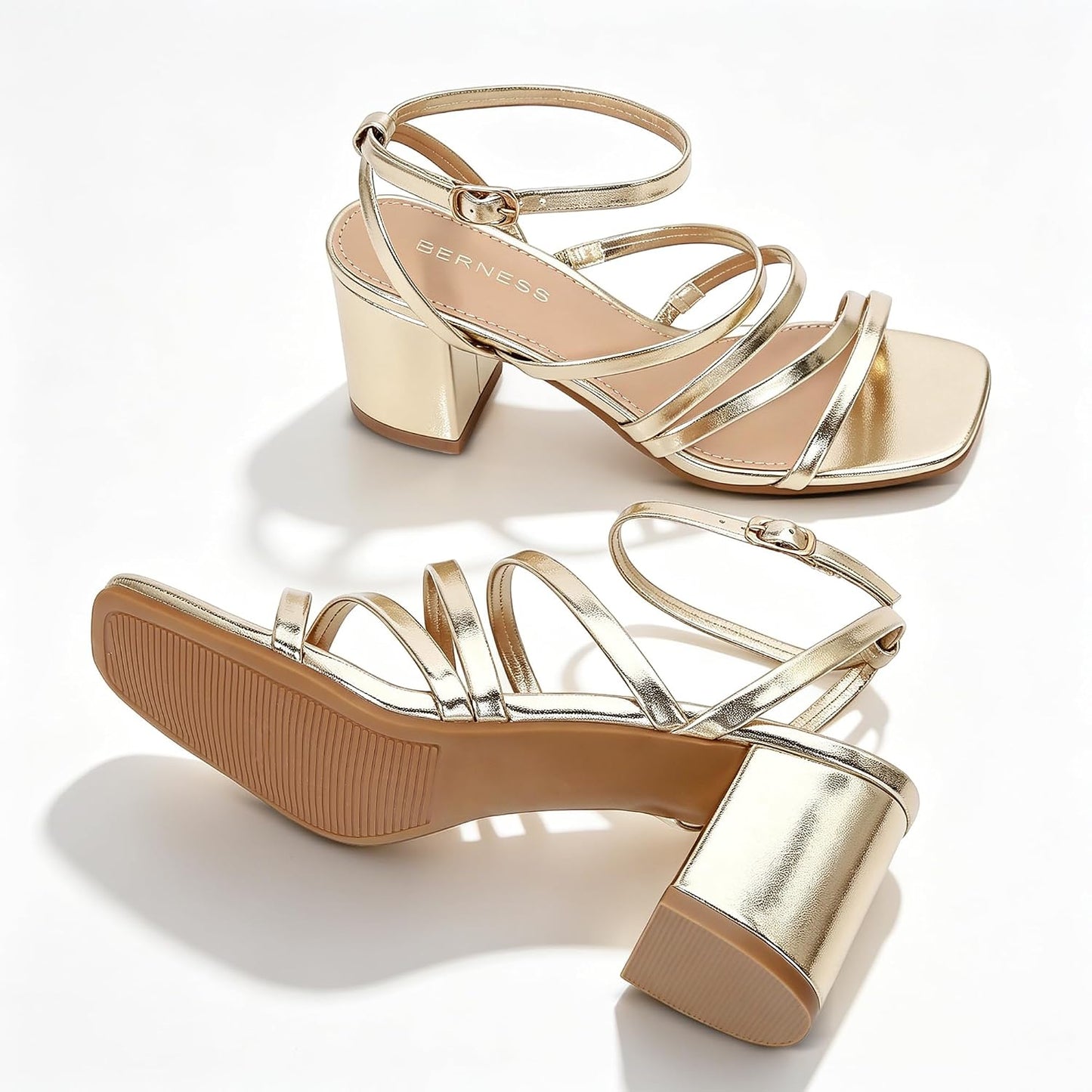 Women's Heels Low Chunky Block Square Open Toe Ankle Strap Buckle Sandals | Strappy, Wedding, Daily, Party, Prom, Comfortable, Dress Shoes, 2.4 Inches
