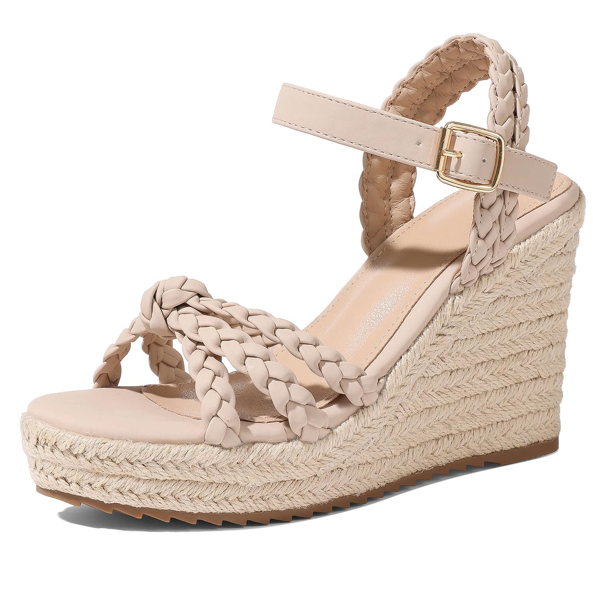mikarka Womens Wedge Sandals Comfortable: Dressy Platform Espadrille Wedges | Open Toe Summer Heels Shoes, Arch Support for All-Day Wear, Adjustable Ankle Strap, Braided Knot Casual Daily, Vacation