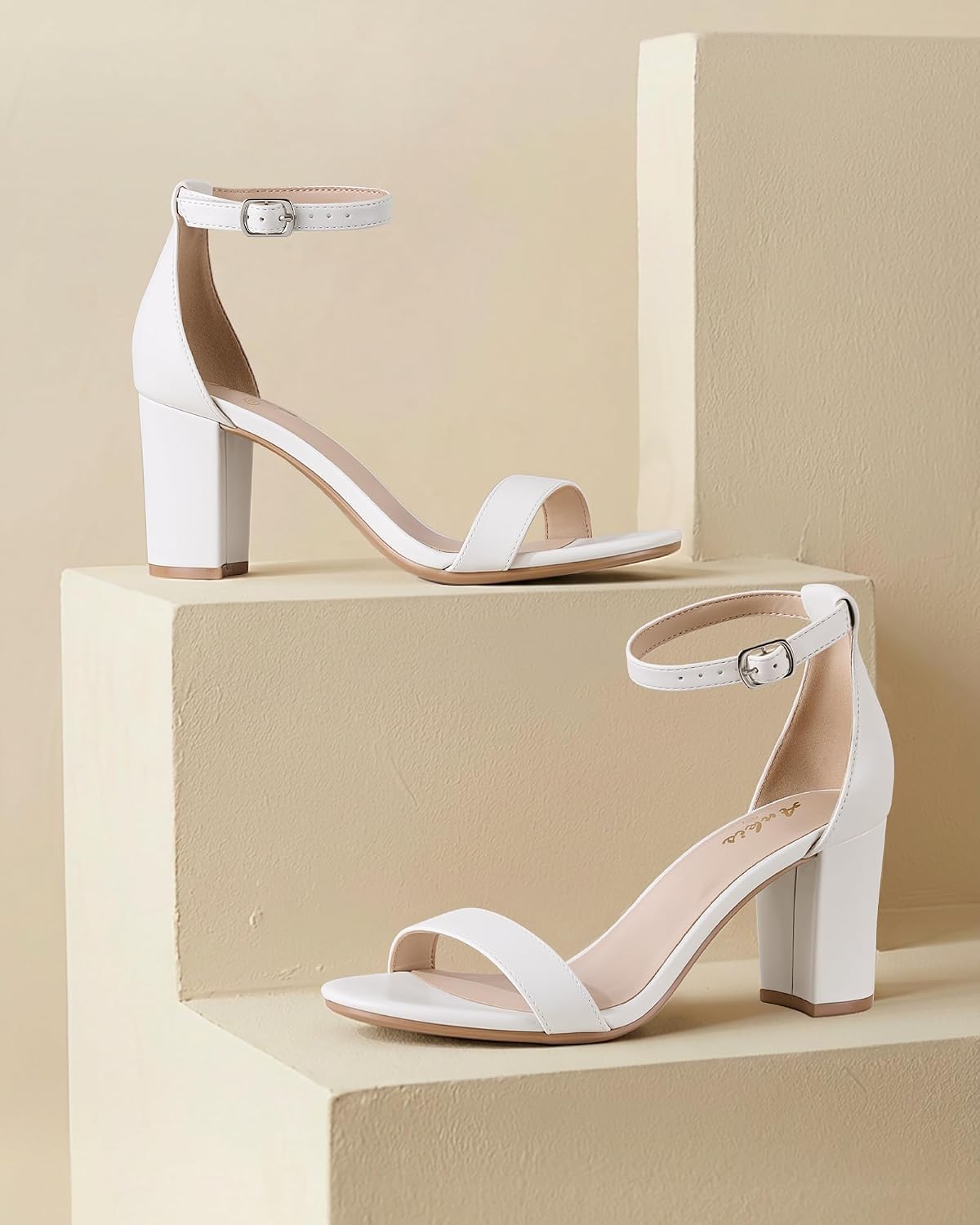 Ankis Heels for Women Open Toe Ankle Strap Chunky Heel Sandals 2.75 Inch