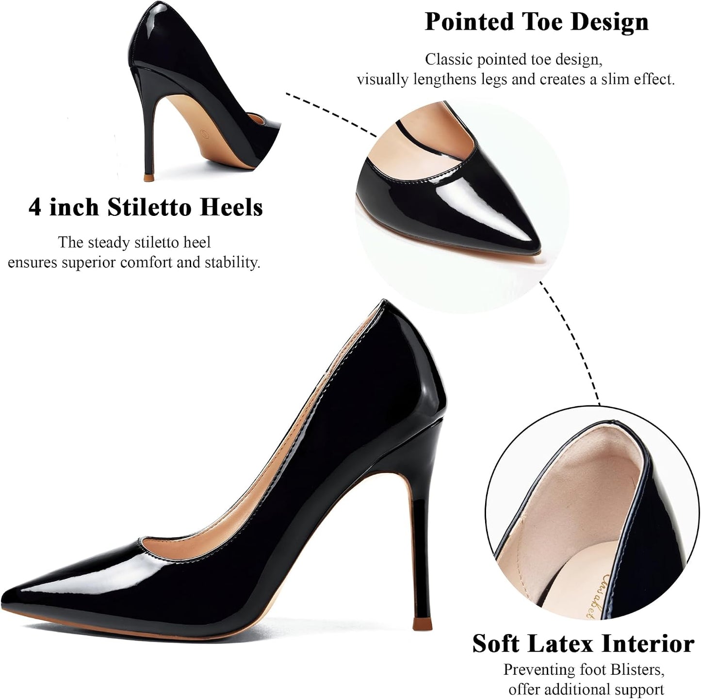 Elisabet Tang Women's High Heels Pumps Closed Pointed Toe Stiletto 4inch Heels Classic Office Special Dressy Wedding Pump Shoes