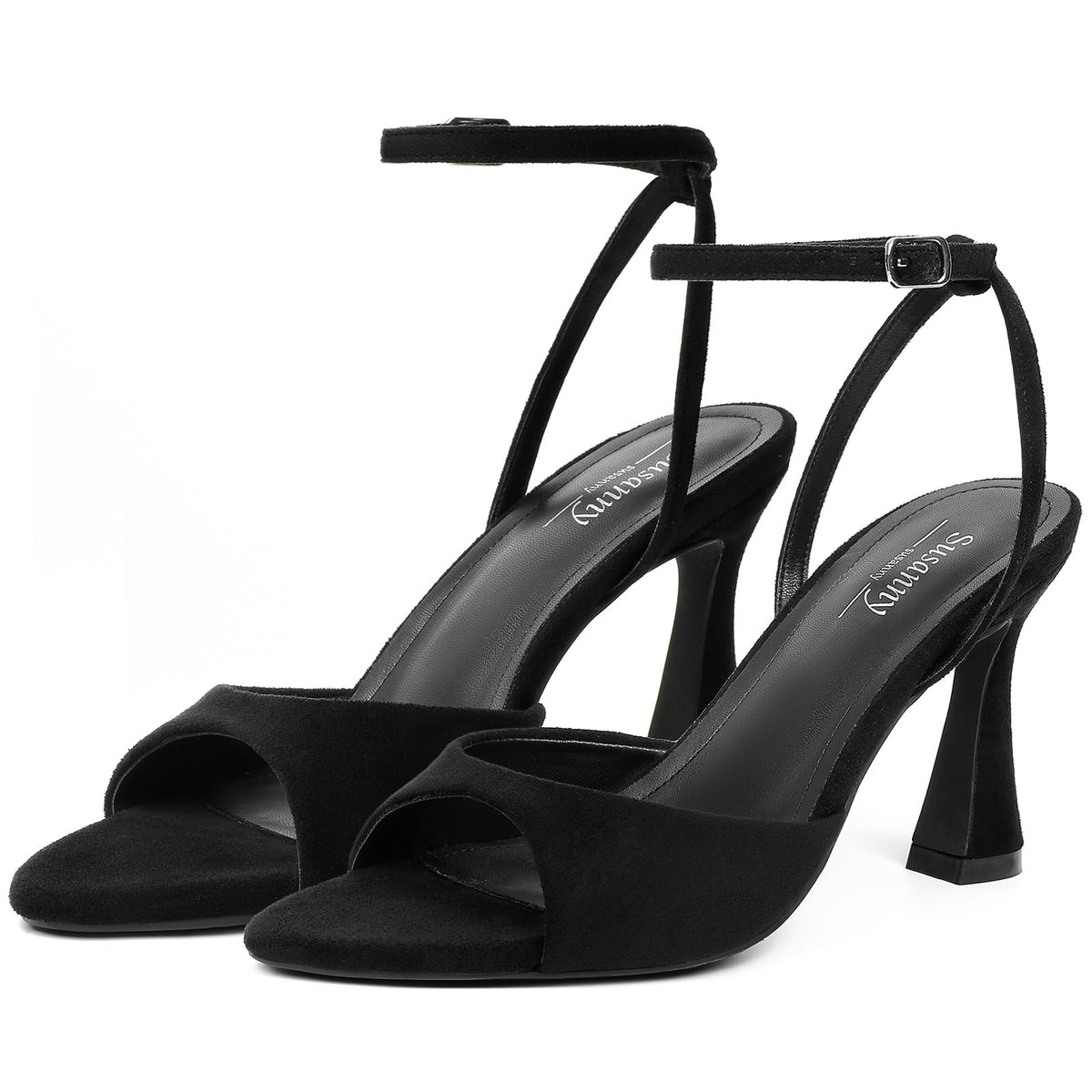Susanny High Heels for Women Pointed Open Toe Strappy Chunky Block Heels Ankle Strap Stiletto Kitten Heeled Sandals Wedding Bridal Party Prom Sexy Dress Shoes