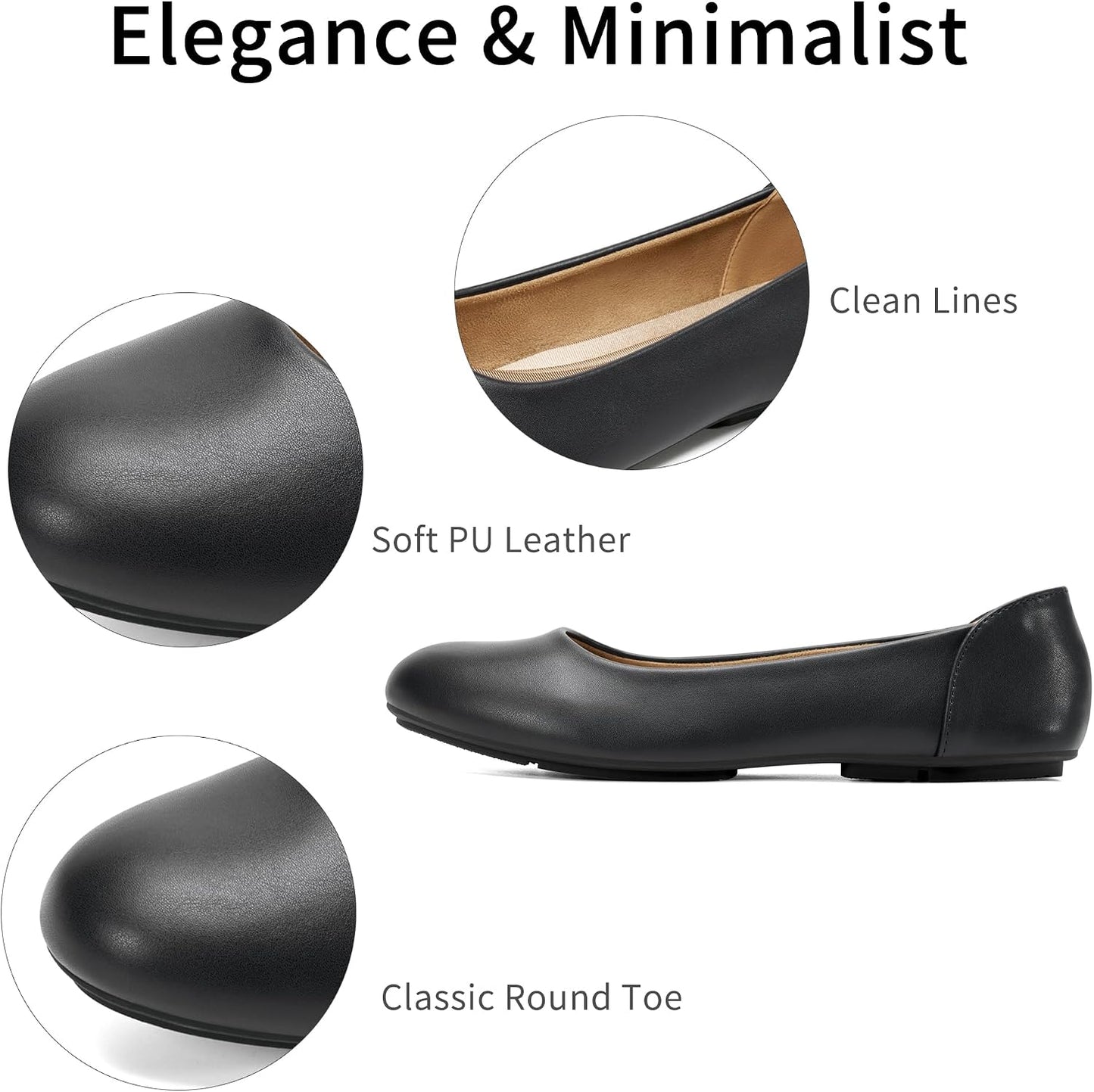 Aomigoct Womens Dress Flats Shoes: Classic Round Toe & PU Leather for Office - No Break-in Heel Pillow & Cushioned Insoles for All-Day Comfort in Business Meetings - Professional Women