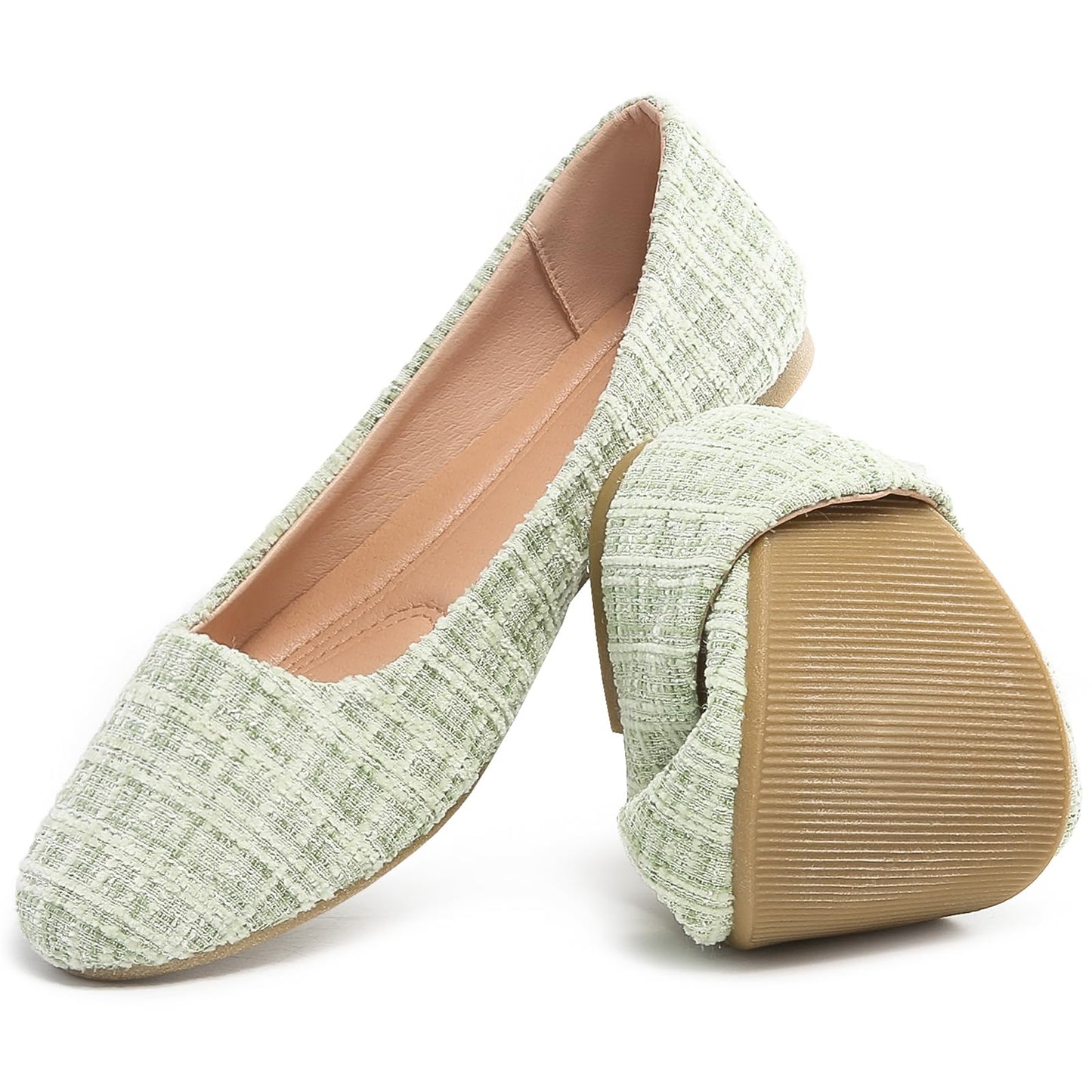 HEAWISH Women’s Round Toe Flats Shoes Ballet Flats Dressy Comfortable White Green Flats for Women