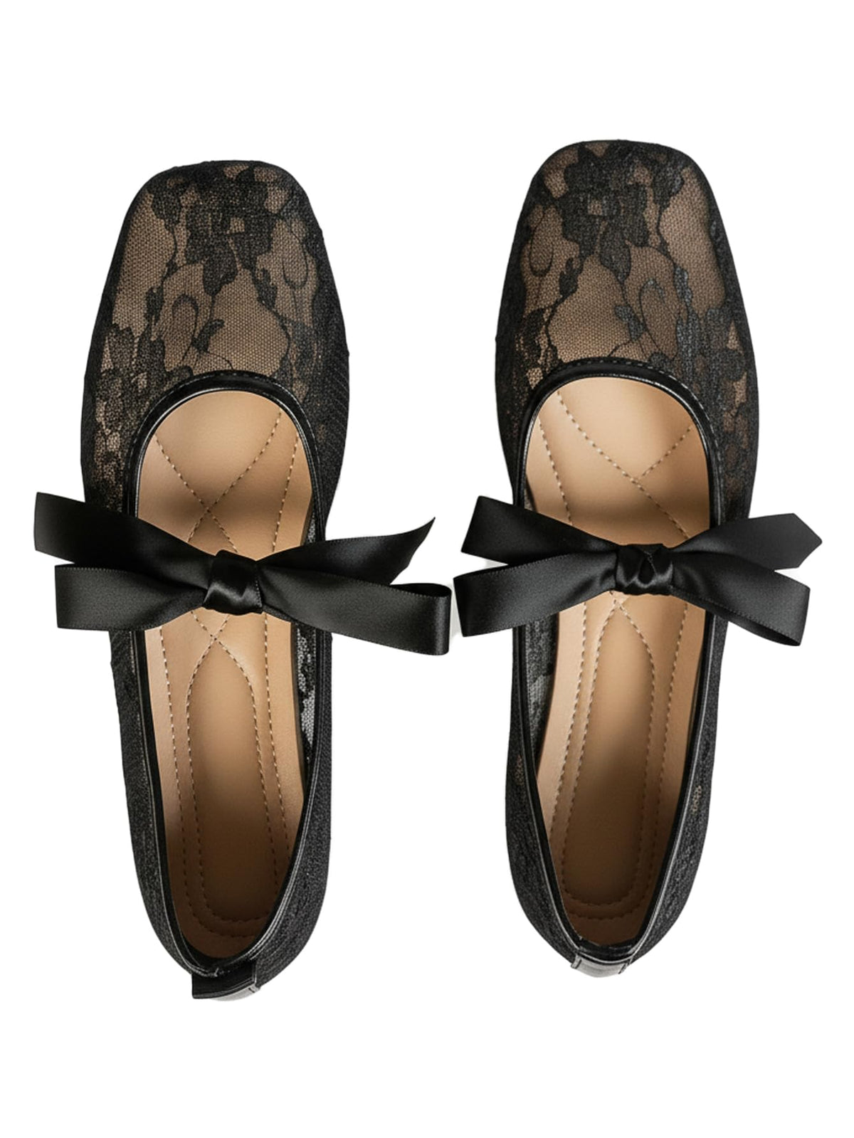 BEAUDRM Women's Polka Dots Mesh Ballet Flats Cute Lace Ballerina Flats | Closed Toe, Square Maryjane Flat, Dressy Casual Work Shoes, Leopard, Lace, Floral, Wedding