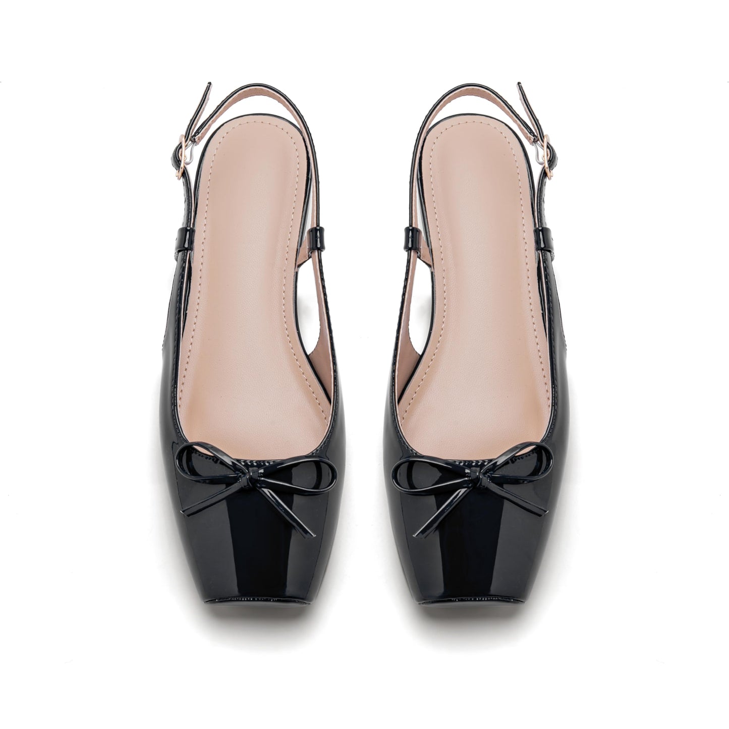 Women's Ballet Flats Slingbacks Square Toe Bow Knit Dressy Flat Shoes with Ankle Buckles Satin