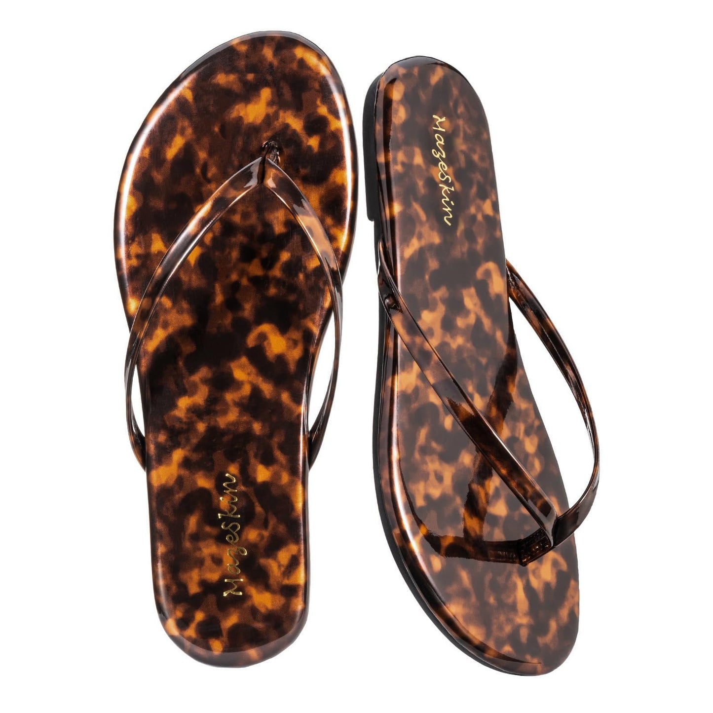 mazeskin Womens Memory Foam Flip Flops Flat Thong Sandals | Soft Vegan Leather Comfortable Cushioned Casual Dressy Beach Summer Minimalist Slim Slide Shoes Indoor Outdoor