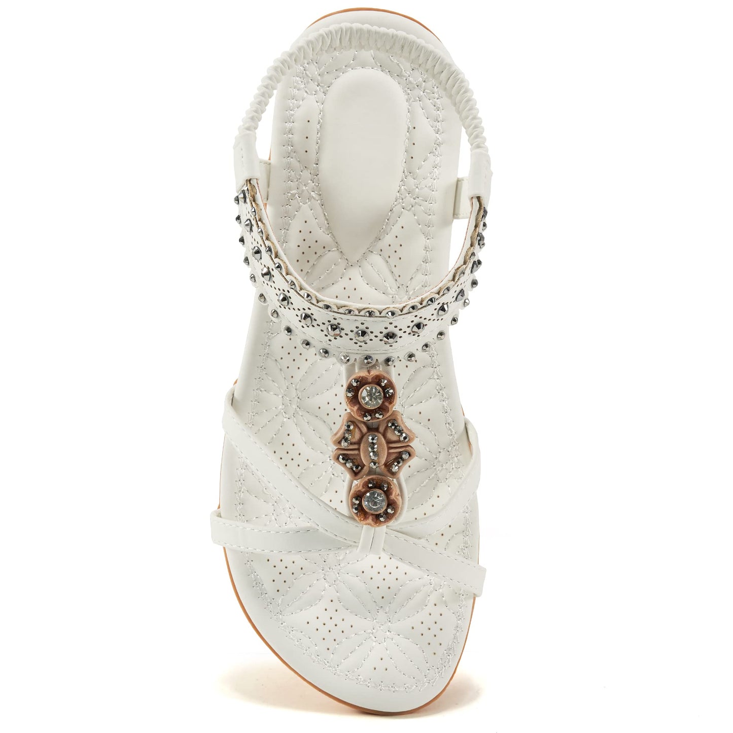 Alicegana Dressy Womens Sandals Summer: Comfortable Jeweled Bohemian Flats Sandals Women for Vacation & Wedding - Casual Walking Woman Shoes with Elastic Ankle Strap