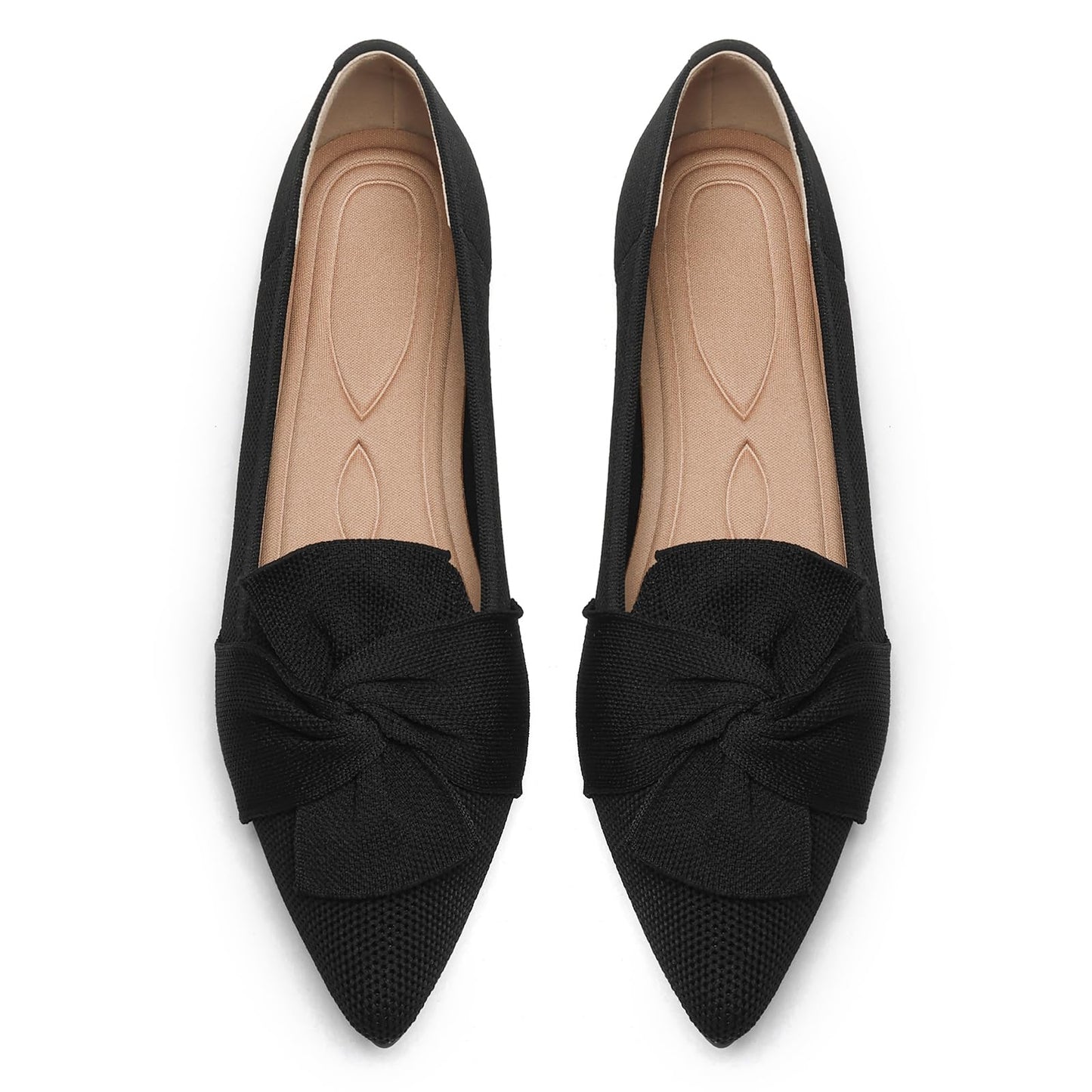 Flats for Women Pointed Toe Knit Foldable Ballet Flat Shoes | Stretch knit upper,built-in arch support,cushioned insole,foldable lightweight design,non-slip sole,office and casual wear