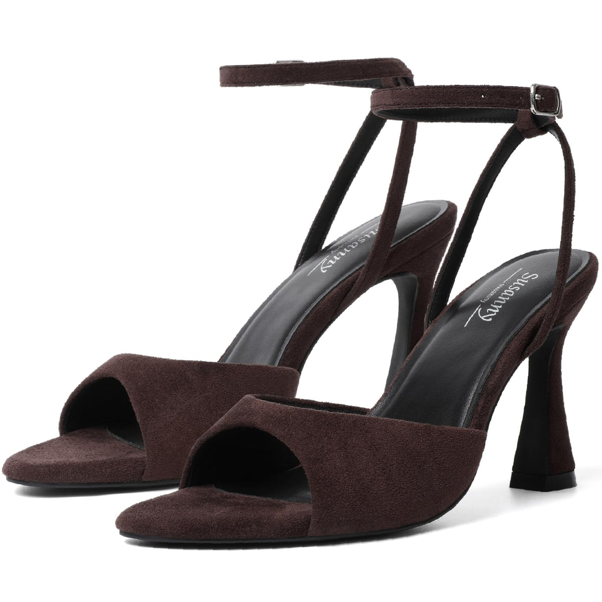 Susanny High Heels for Women Pointed Open Toe Strappy Chunky Block Heels Ankle Strap Stiletto Kitten Heeled Sandals Wedding Bridal Party Prom Sexy Dress Shoes