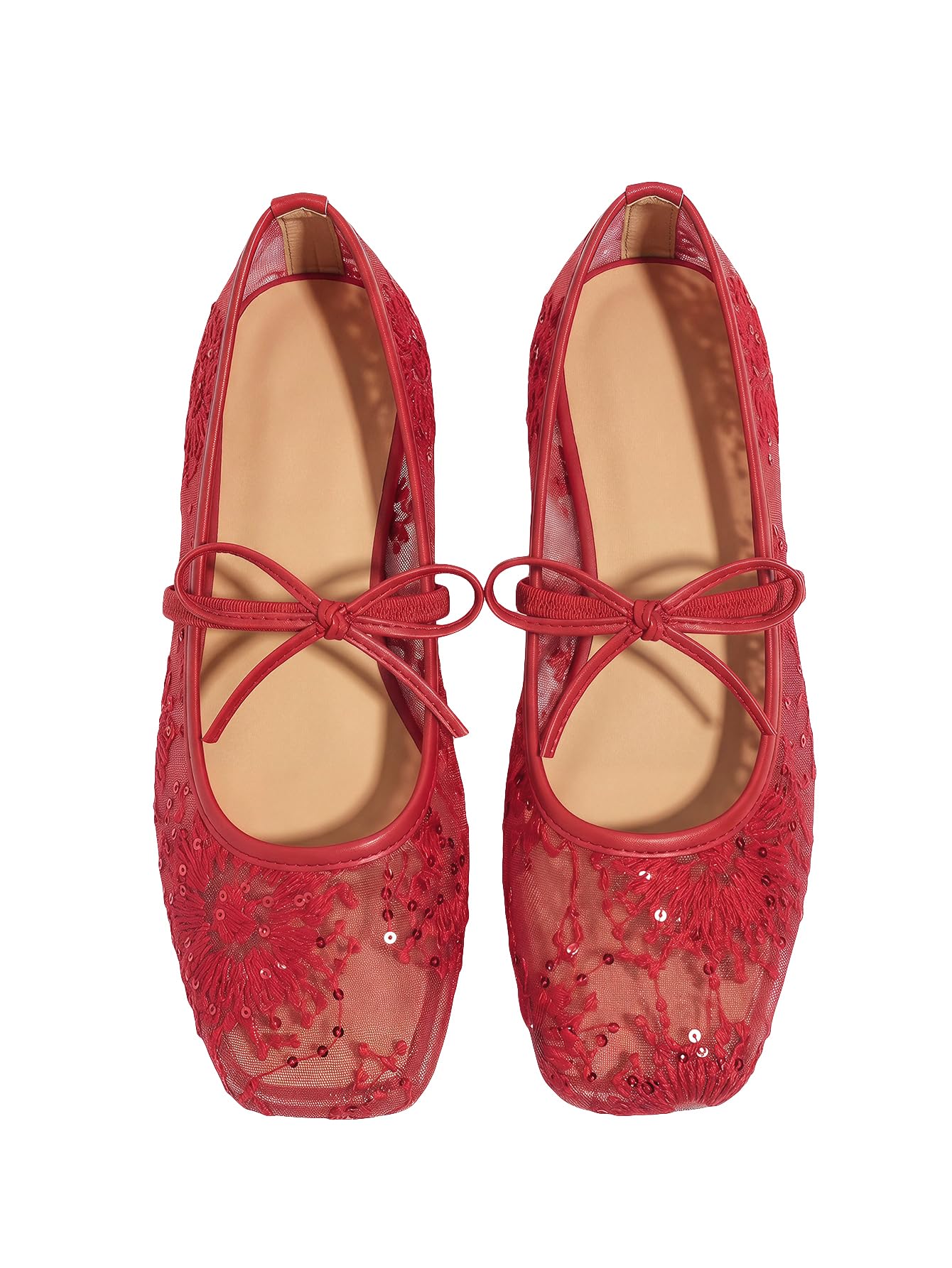 BEAUDRM Women's Polka Dots Mesh Ballet Flats Cute Lace Ballerina Flats | Closed Toe, Square Maryjane Flat, Dressy Casual Work Shoes, Leopard, Lace, Floral, Wedding