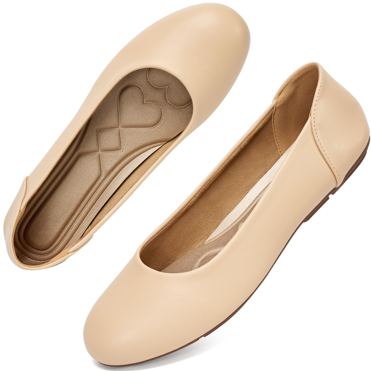 Aomigoct Womens Dress Flats Shoes: Classic Round Toe & PU Leather for Office - No Break-in Heel Pillow & Cushioned Insoles for All-Day Comfort in Business Meetings - Professional Women