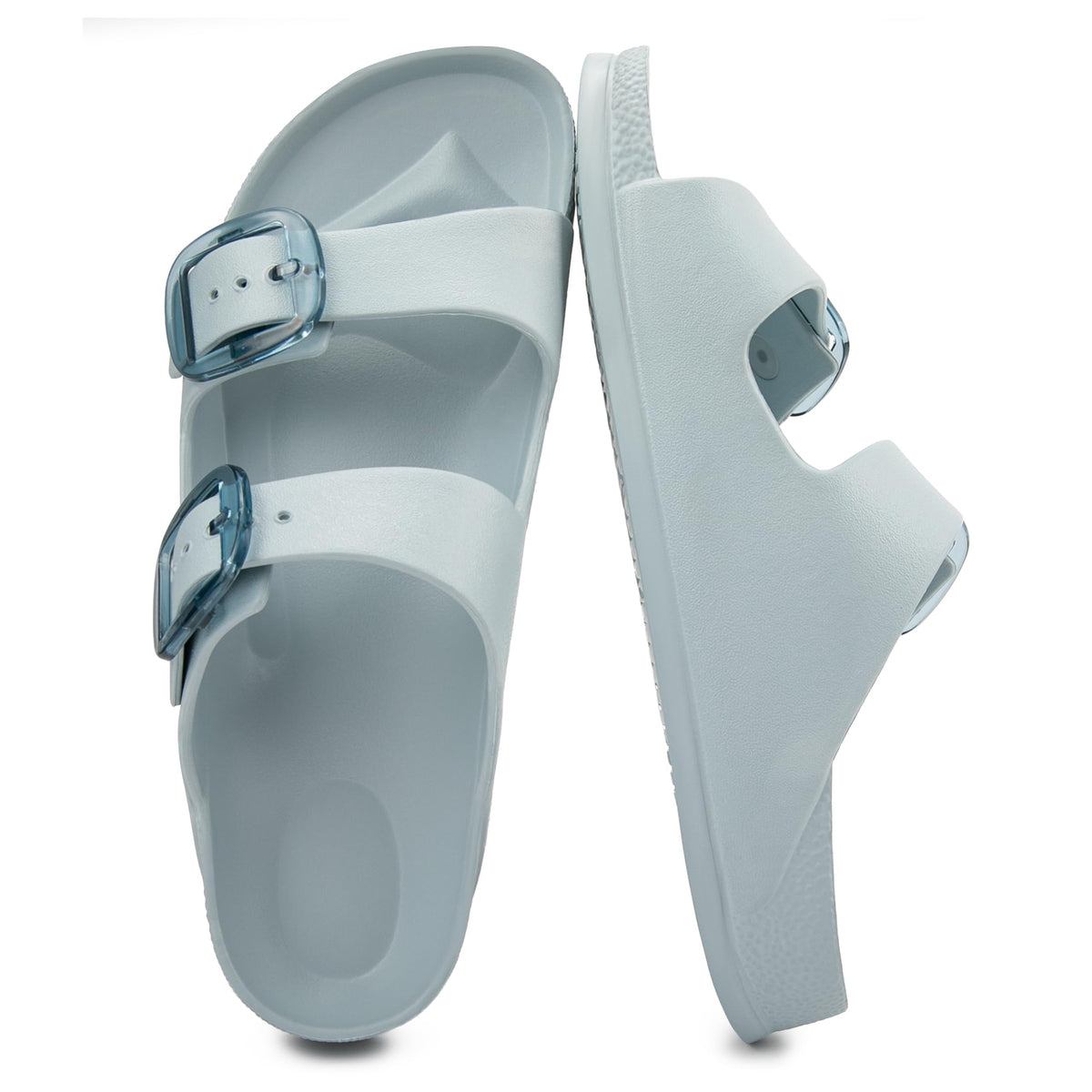 FUNKYMONKEY Women's Comfort Slides Non-Slip Lightweight Flat Beach Sandals | Adjustable Buckle Plastic Sandals with Arch Support, Waterproof Non-Slip Summer Slippers for Pool, Shower & Daily Wear