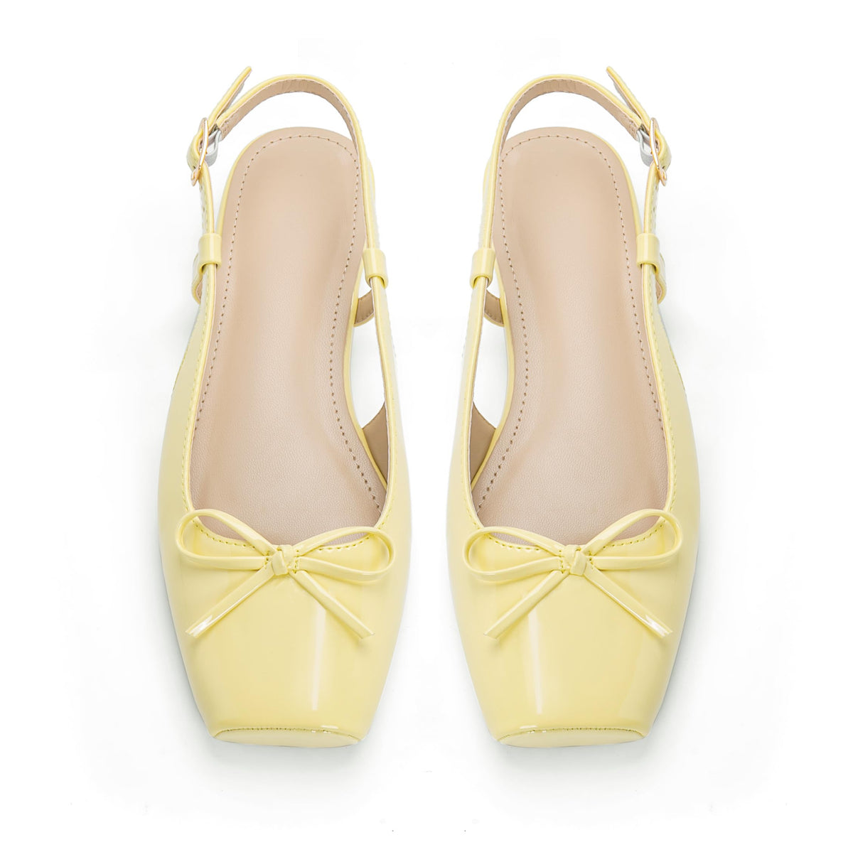 Women's Ballet Flats Slingbacks Square Toe Bow Knit Dressy Flat Shoes with Ankle Buckles Satin
