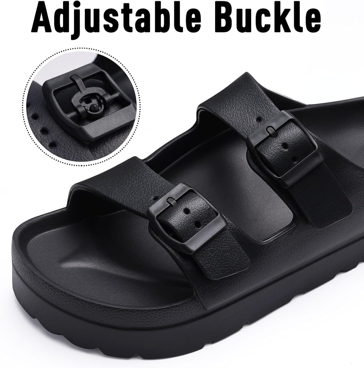 Goosecret Women's Comfortable Arch Support Walking Platform Sandals | Lightweight Chunky Slip-On Foam Slides with Adjustable Buckle, Sandals for Beach and Daily Wear