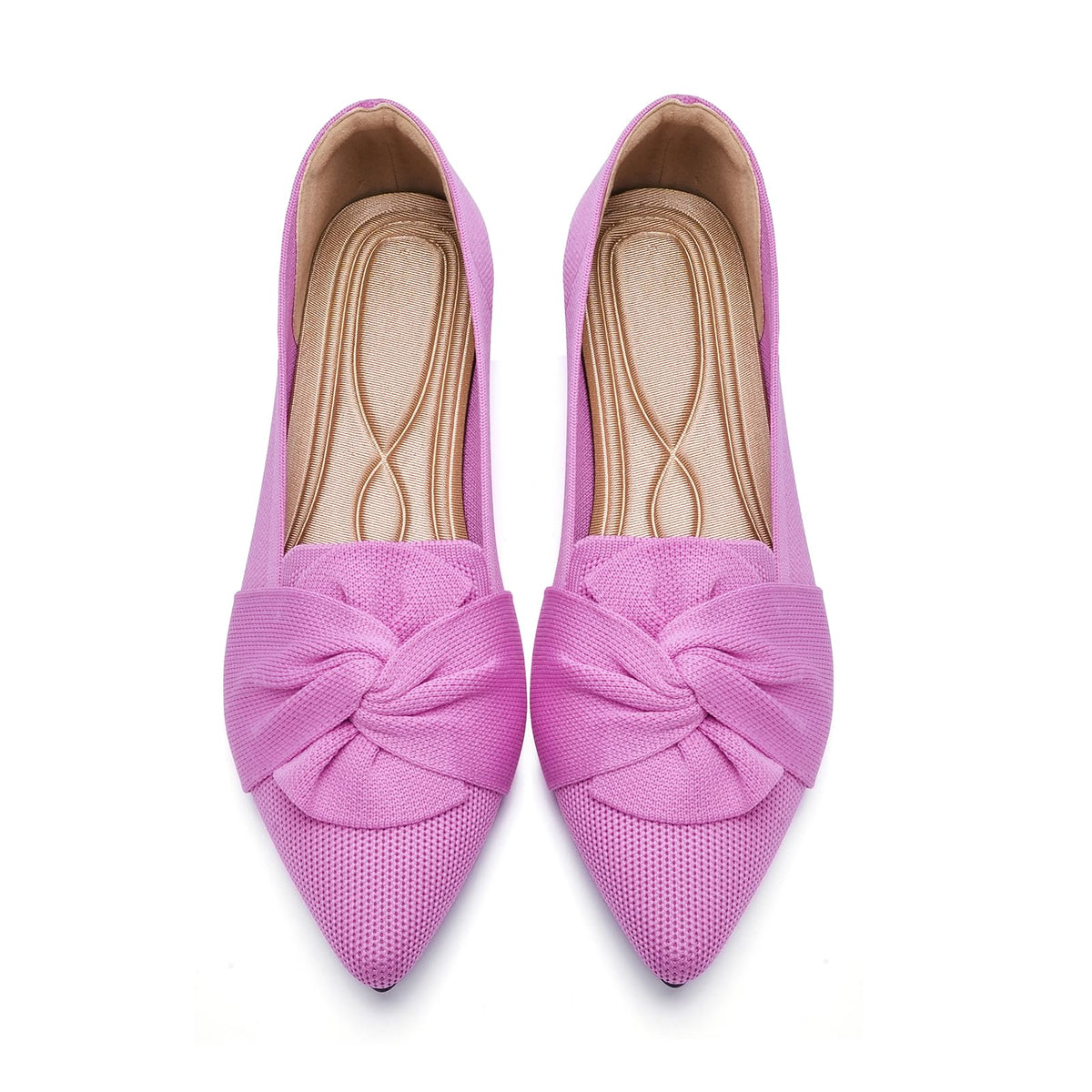 HIULYCENCE Flats for Women Pointed Toe Ballet Flats | Comfortable Knit Breathable Dressy Casual Flats with Bow for Business Work Office Walking Flat Shoes