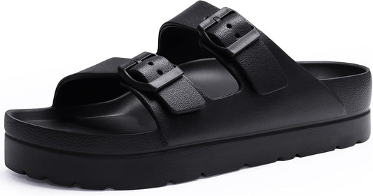 Goosecret Women's Comfortable Arch Support Walking Platform Sandals | Lightweight Chunky Slip-On Foam Slides with Adjustable Buckle, Sandals for Beach and Daily Wear