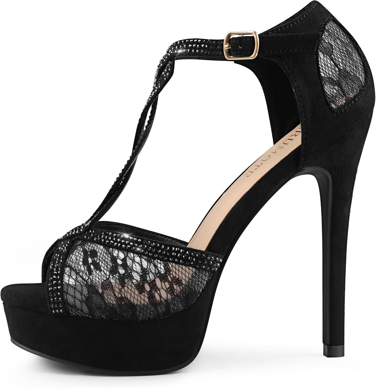 MERUMOTE Peep Toe Platform Stilettos Rhinestone Heels Lace Heels for Women | Sparkly Rhinestone Heels, Glitter Heels, Prom Party Shoes, Evening Shoes