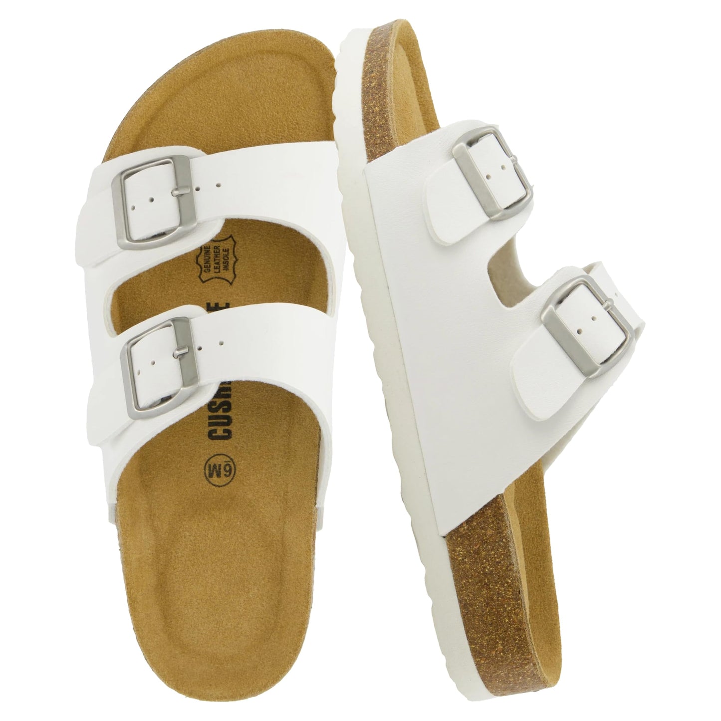 CUSHIONAIRE Lane Cork Footbed Womens Sandals Comfortable Double Buckle Slip On Sandals for Women with Arch Support and Classic Two Strap Design