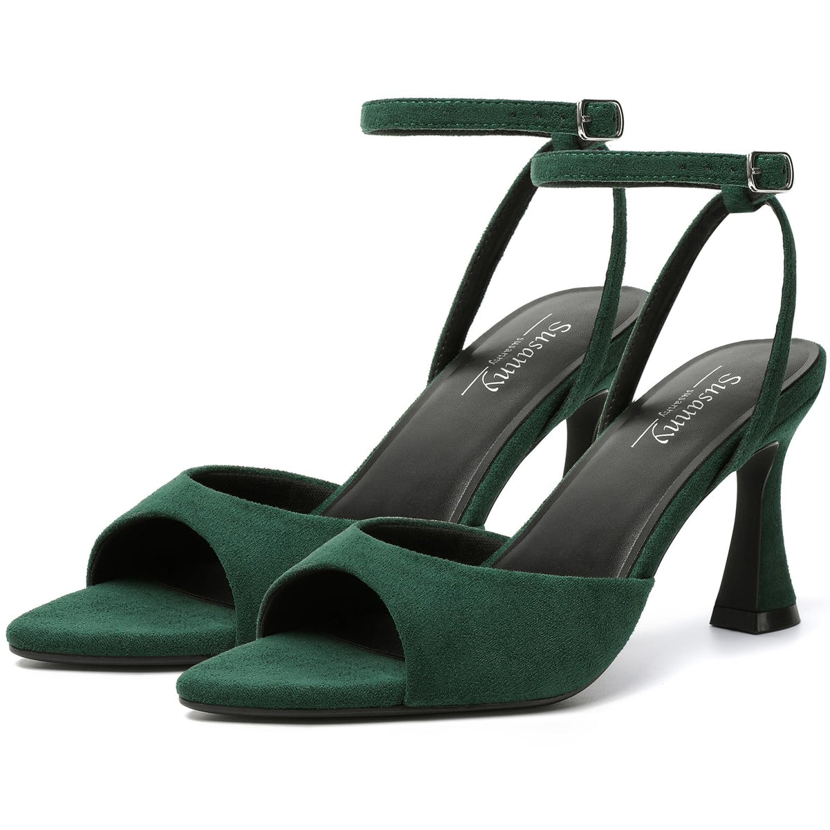 Susanny High Heels for Women Pointed Open Toe Strappy Chunky Block Heels Ankle Strap Stiletto Kitten Heeled Sandals Wedding Bridal Party Prom Sexy Dress Shoes
