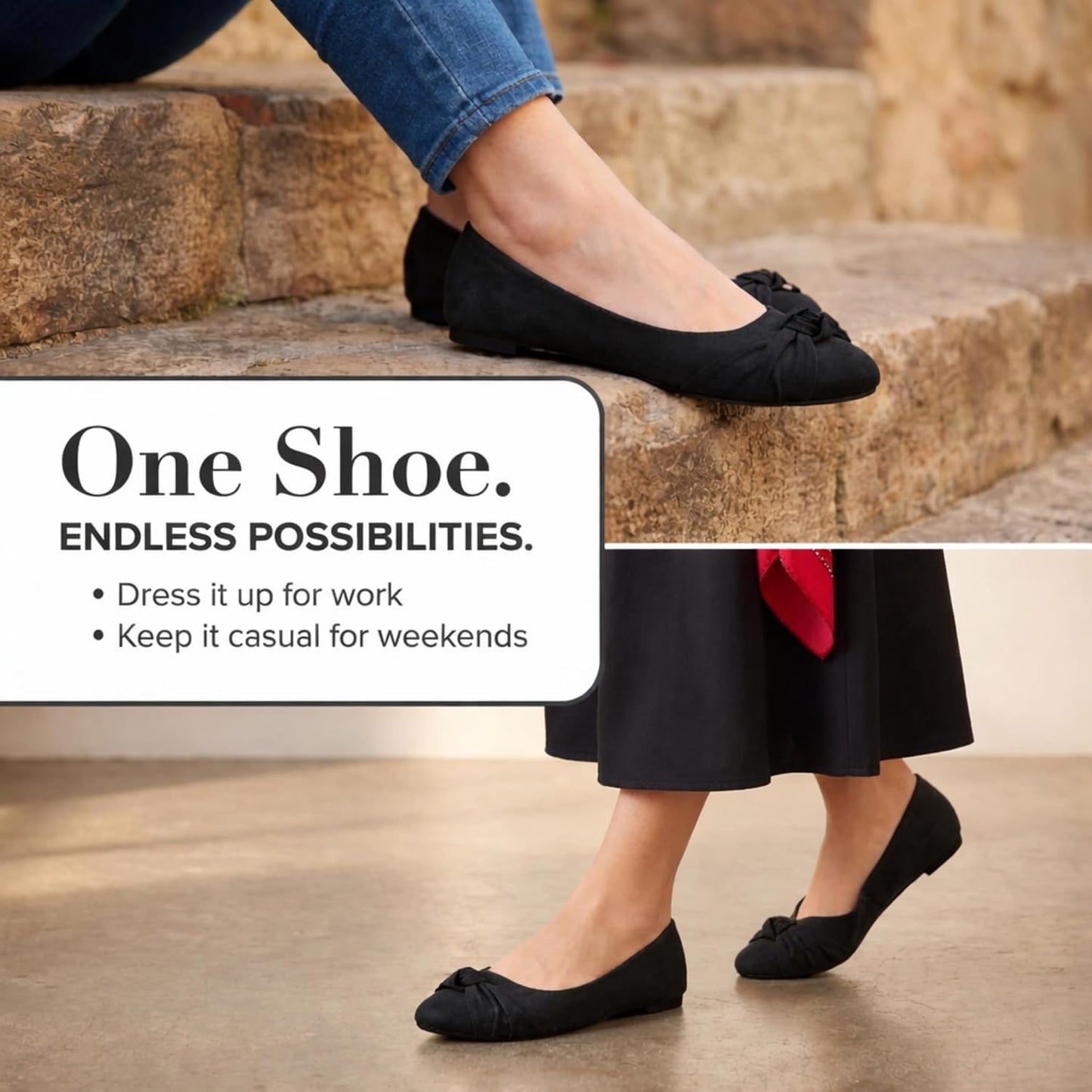 Epic Step Ballet Flats for Women, Comfortable Slip on Faux Suede Round Toe, Ballerina Dressy Flat Shoes