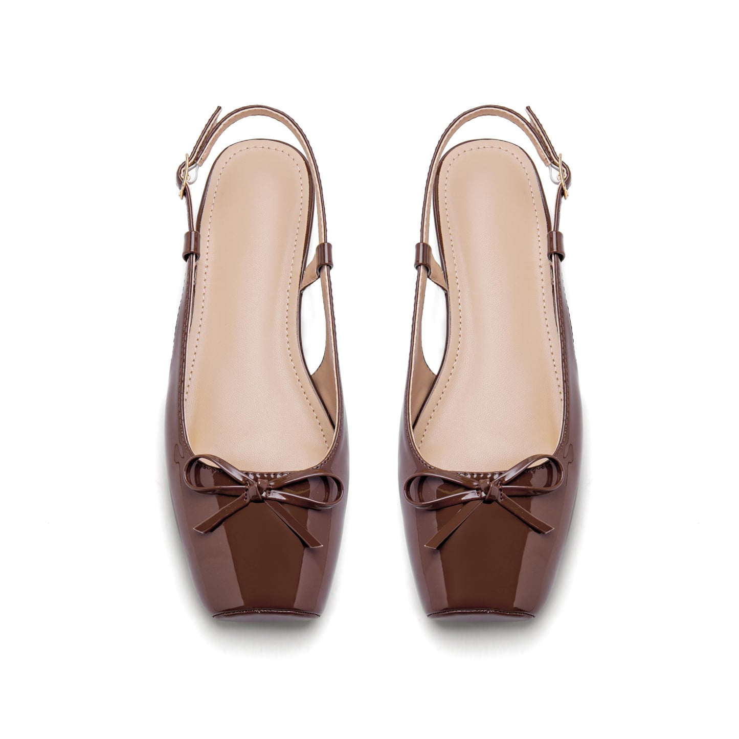 Women's Ballet Flats Slingbacks Square Toe Bow Knit Dressy Flat Shoes with Ankle Buckles Satin