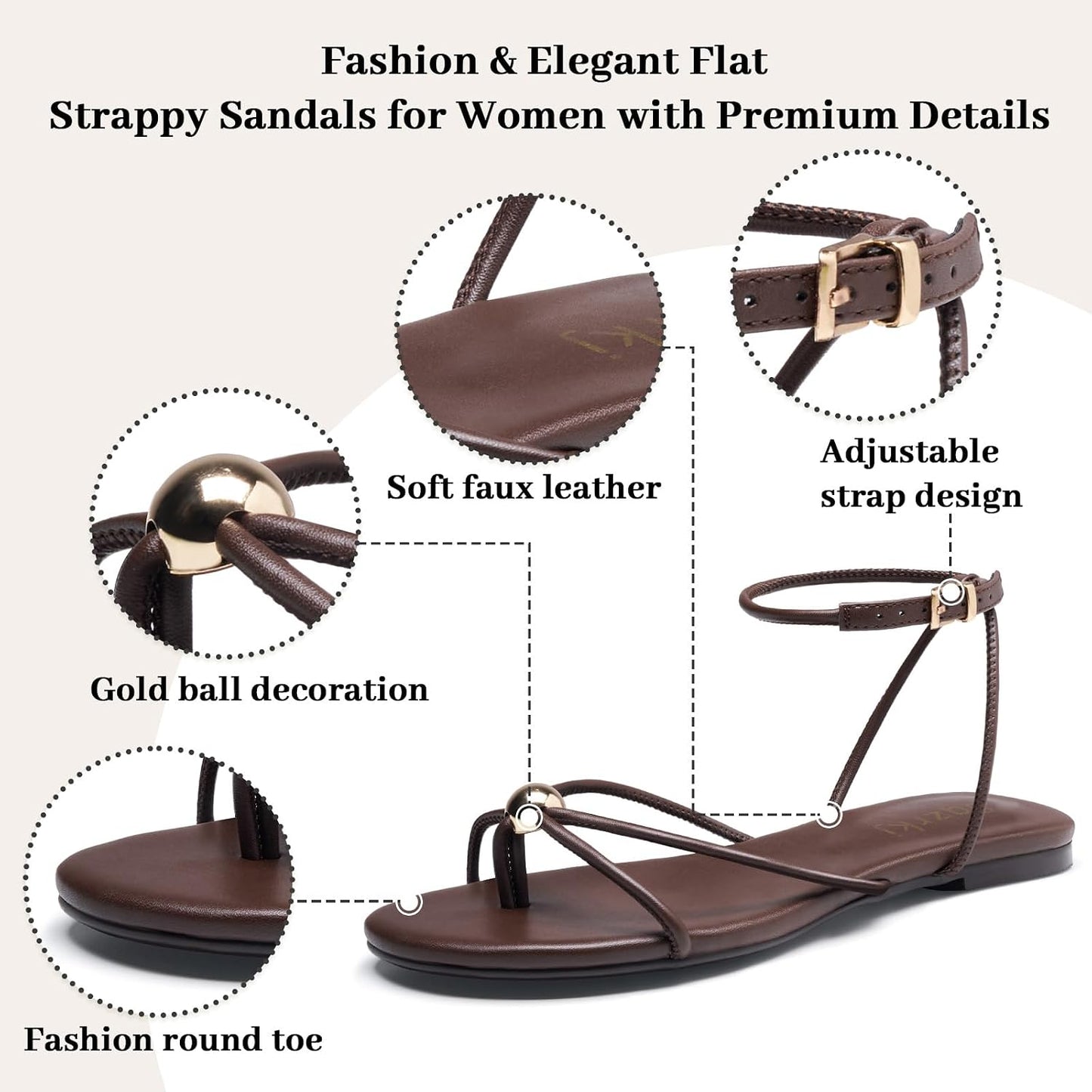 Strappy Flat Sandals for Women Comfortable Open Toe Ankle Strap Thong Sandals Summer Beach Dressy Shoes