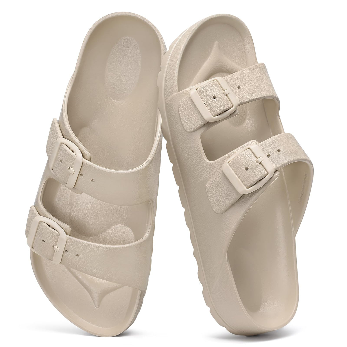 shevalues Women's Comfort EVA Sandals Medium Arch Support Beach Slides | Adjustable Double Buckle, Waterproof, Lightweight, Soft Cushioned, Non-slip, Slip-On
