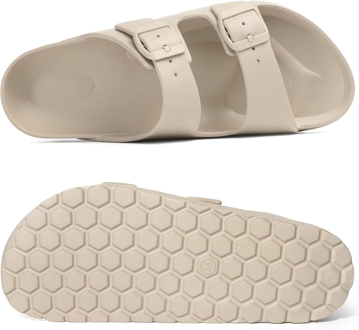 shevalues Women's Comfort EVA Sandals Medium Arch Support Beach Slides | Adjustable Double Buckle, Waterproof, Lightweight, Soft Cushioned, Non-slip, Slip-On